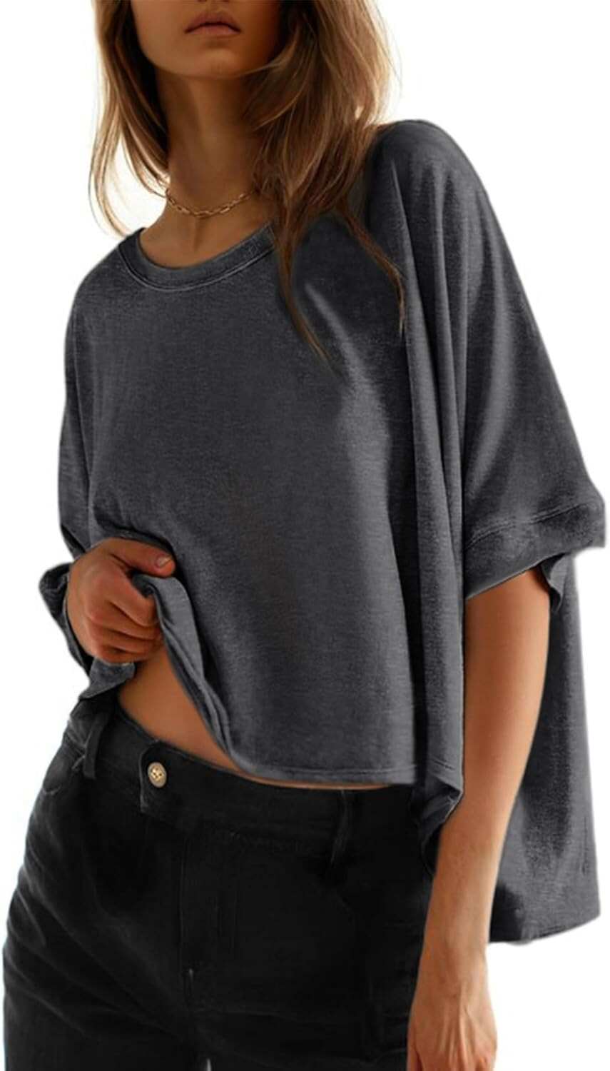 🔥 Last Day For Clearance!Summer Shirts 2026 Womens Solid T Shirts for Women Loose Oversized Tops Basic Tee