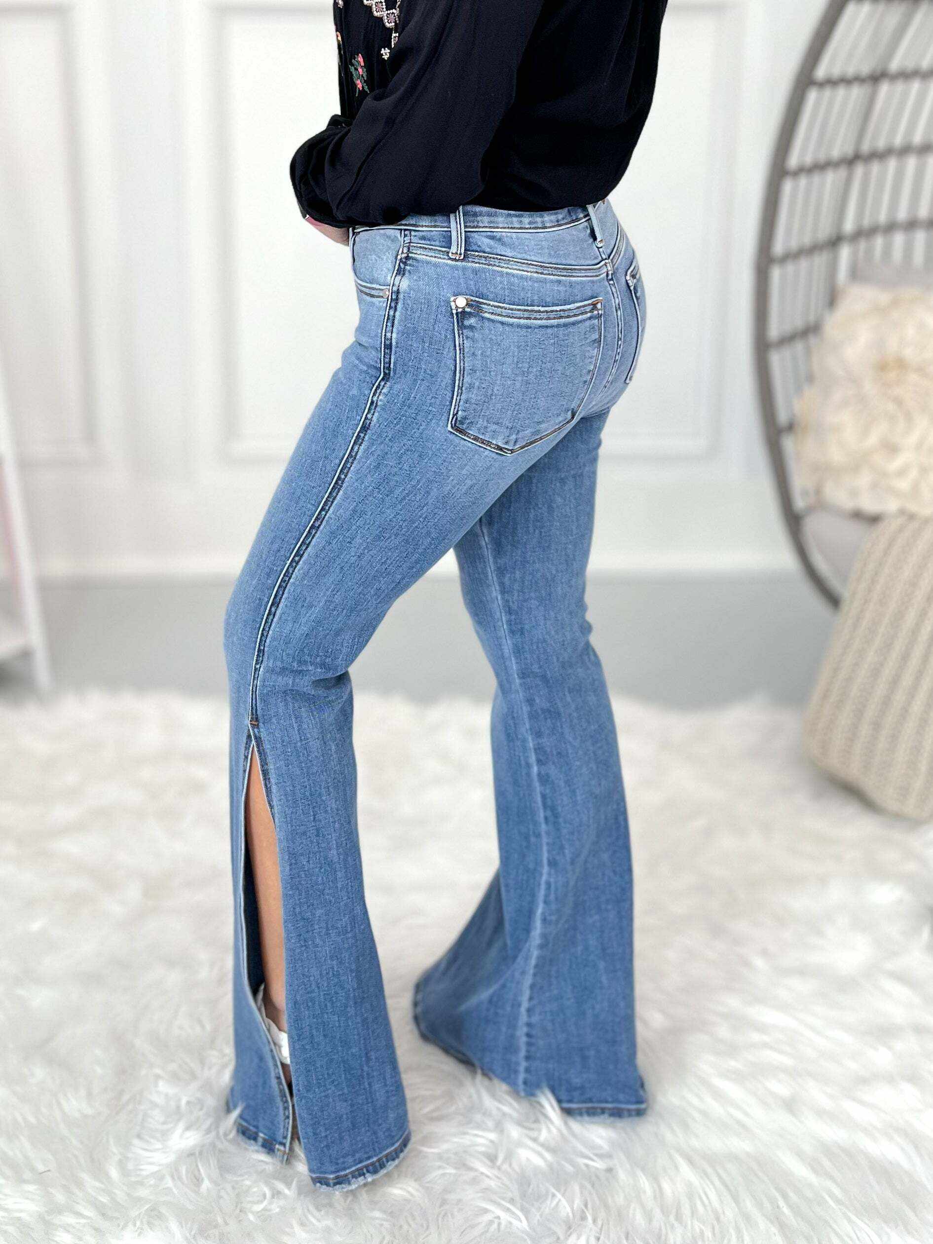 Christmas - Peak-A-Boot Hem Slit Flare Jeans - Final Sale