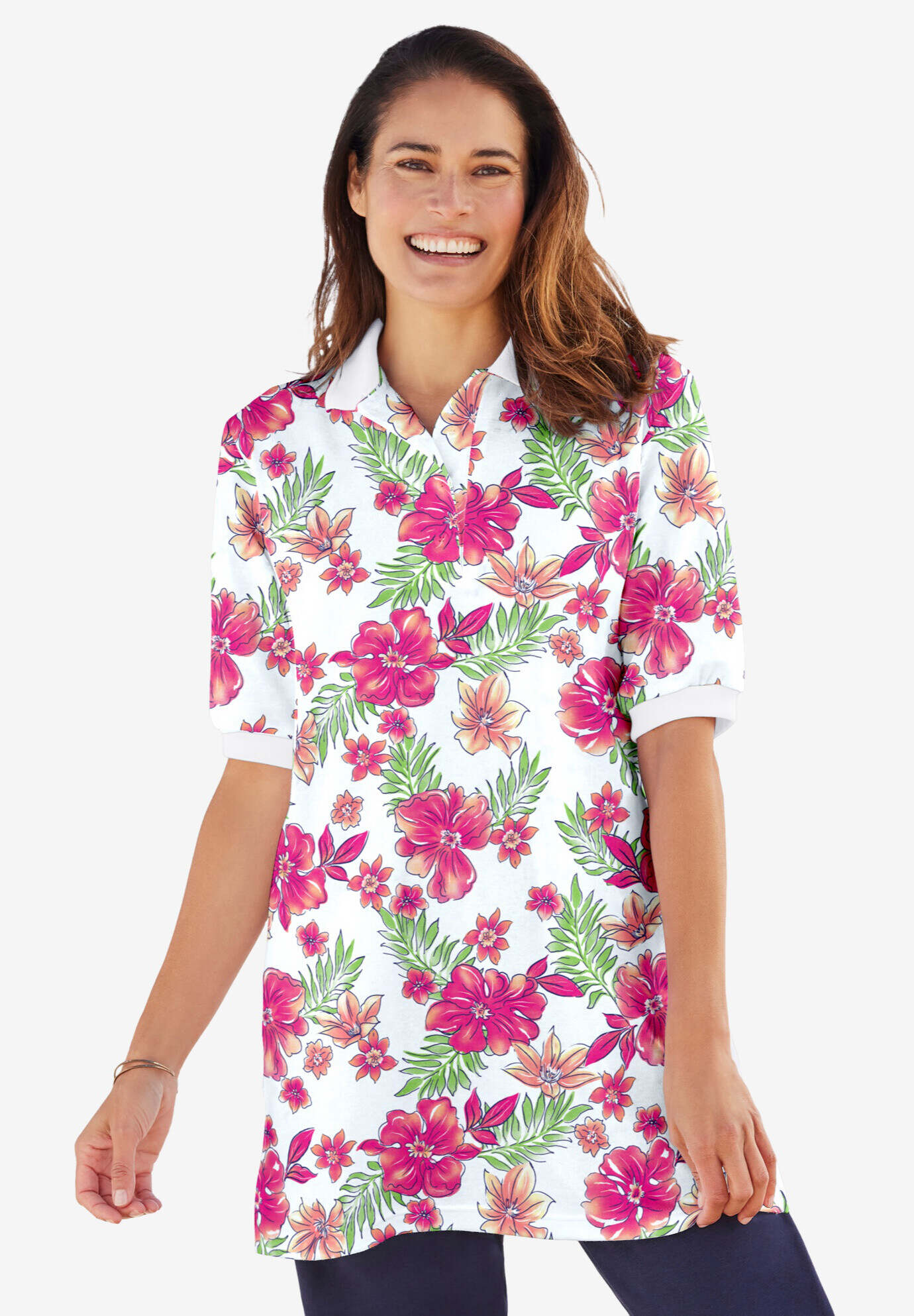 Elbow-Sleeve Polo Tunic
