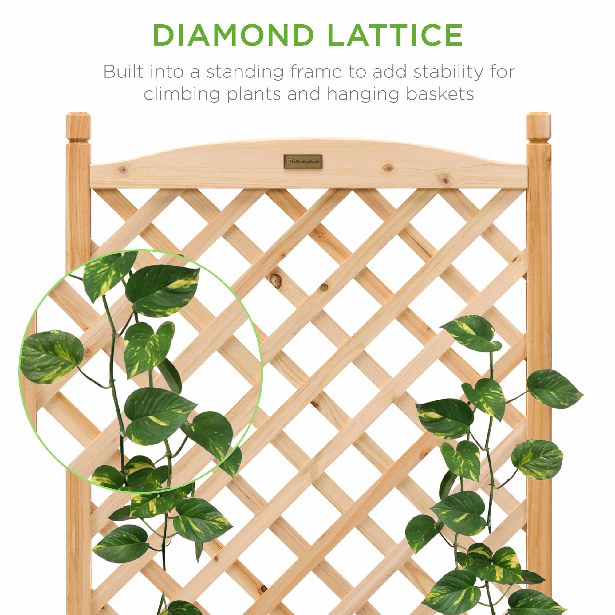 Set of 2 Wood Planter Box & Lattice Trellis w/ Optional Wheels - 48in