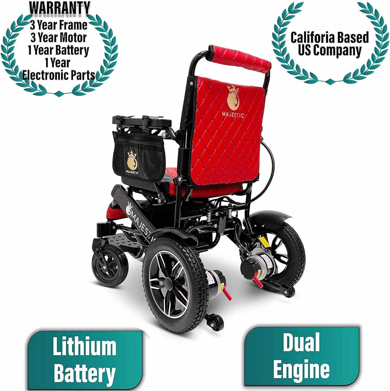 MALISA Electric Wheelchair for Adults, Portable All Terrain Lightweight Wheelchairs, Foldable Motorized Power Wheel Chair, Leather Seat (17.5