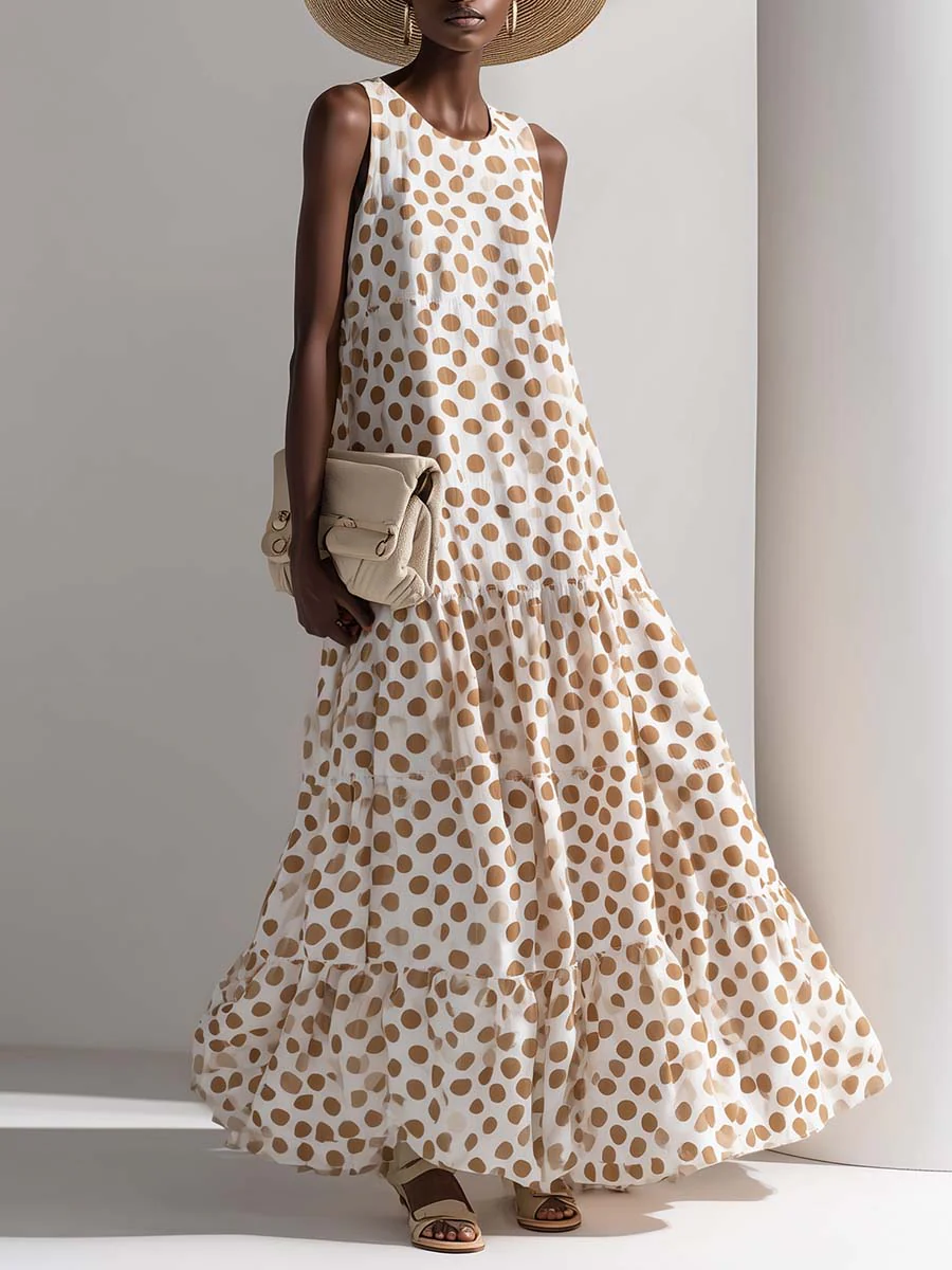 🔥Summer Arrivals🌟Retro Polka Dot Print Multi-layered Hem Maxi Dress