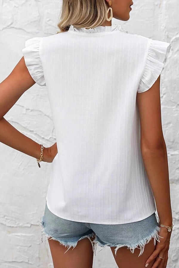 Fashion Embroidery Ruffle Sleeve Casual Tops