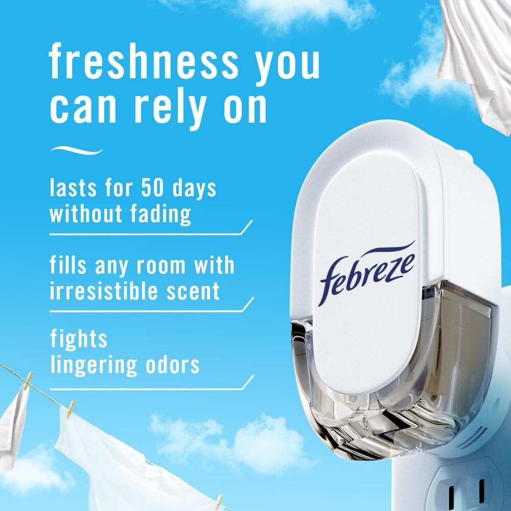 Febreze Odor-Fighting Fade Defy PLUG Air Freshener, Mountain, Ocean, Amber, (3) .87 fl. oz. Oil Refills