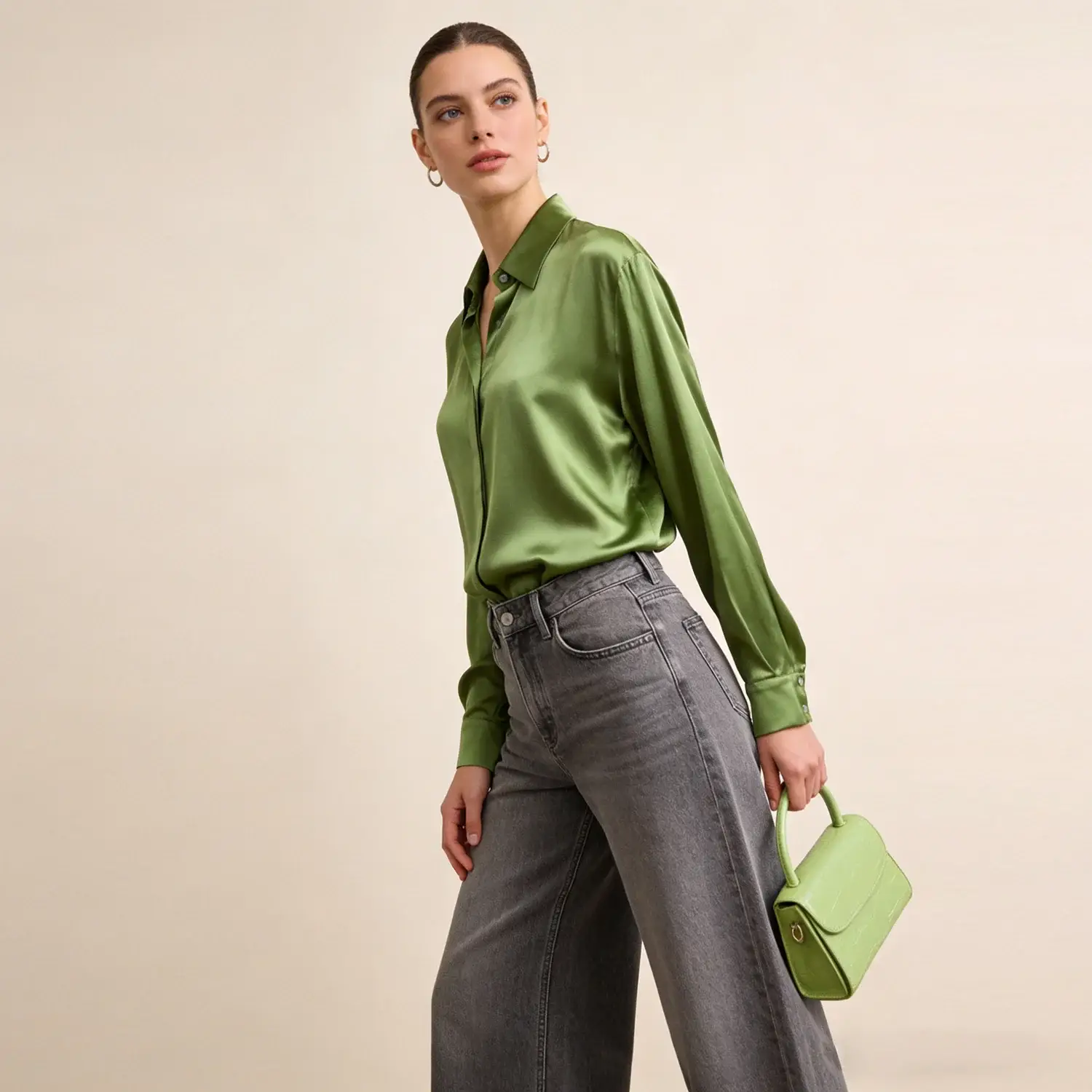 Women's Washable Stretch Silk Square Neck Blouse