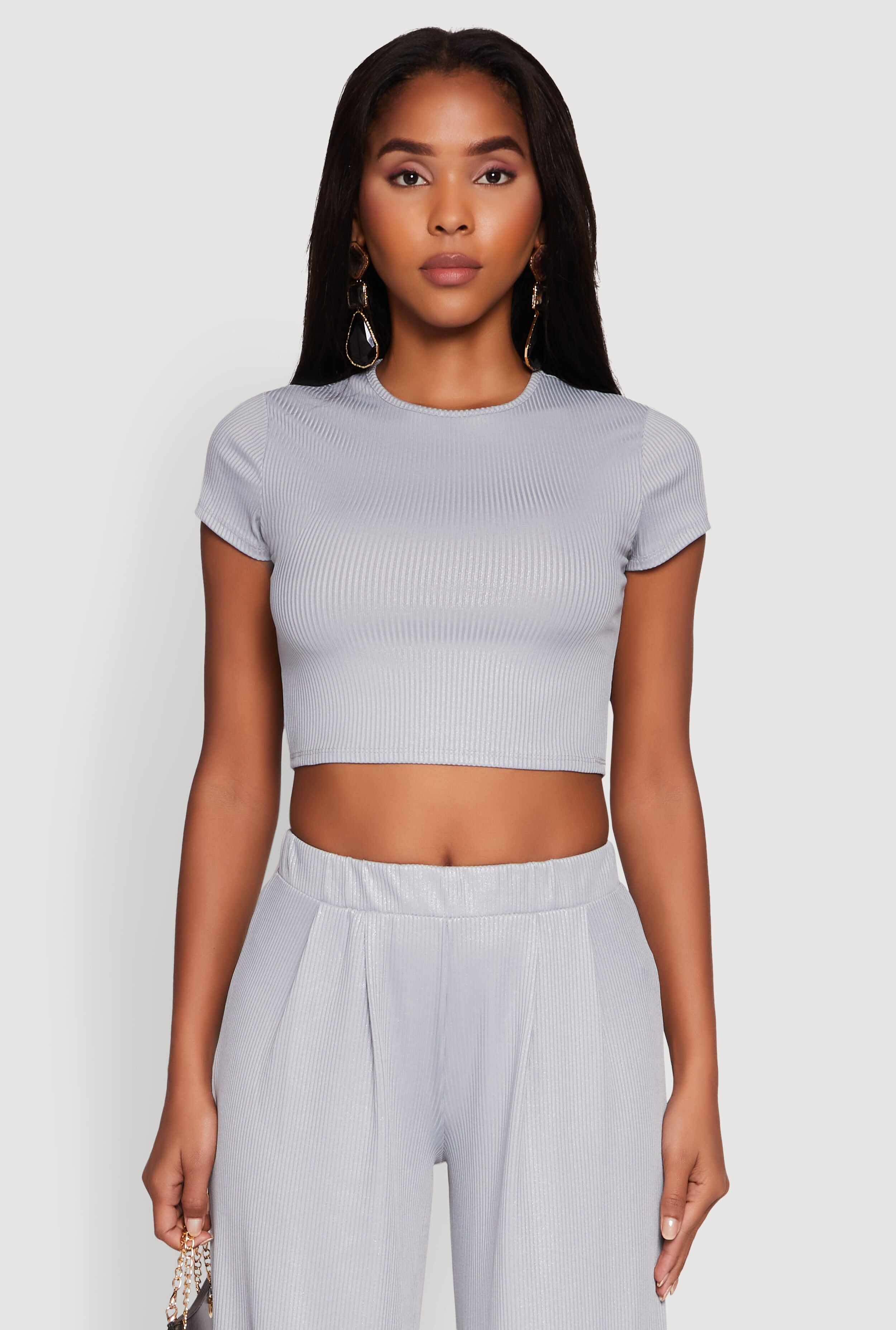 Lurex Ribbed Knit Cropped Top