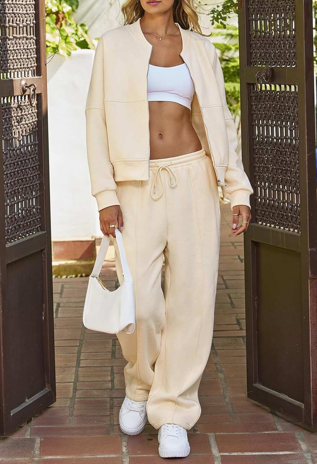 Spring Sale🔥Women's Fall 2 Piece Sweatsuits Set Long Sleeve Zip Up Sweatshirt Wide Leg Sweatpants Lounge Sets