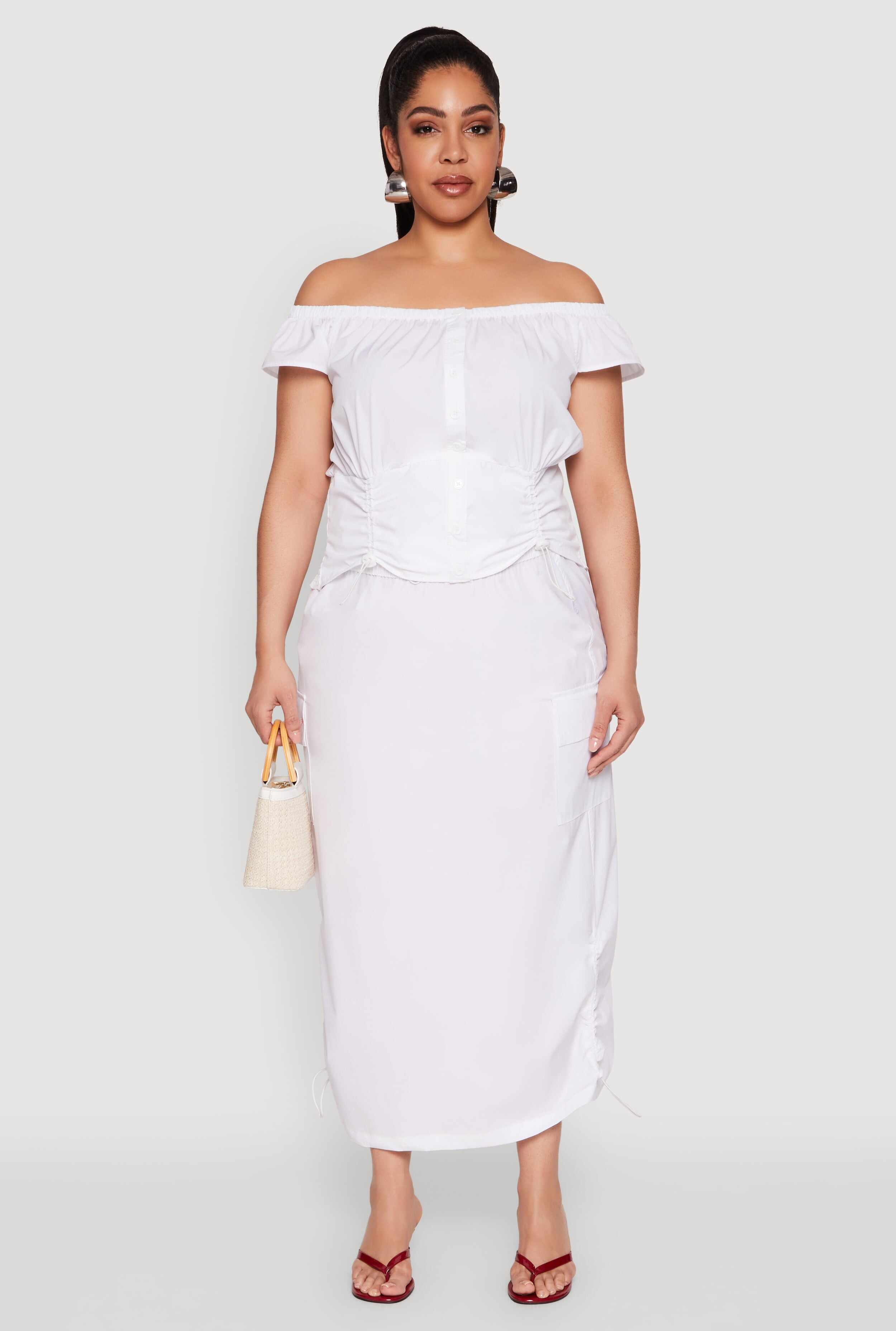 Plus Size Nylon Toggle Drawstring Off the Shoulder Top