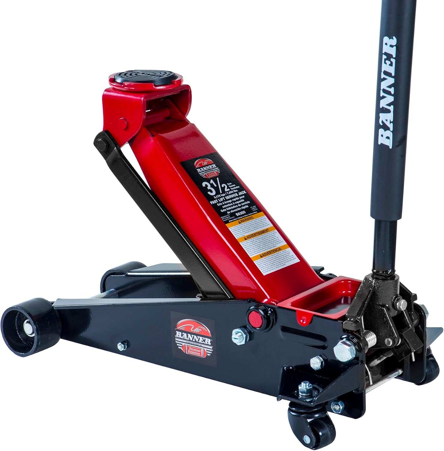 Black/Red Fast Lift Service Jack - 3.5 Ton Capacity, 28 1/2