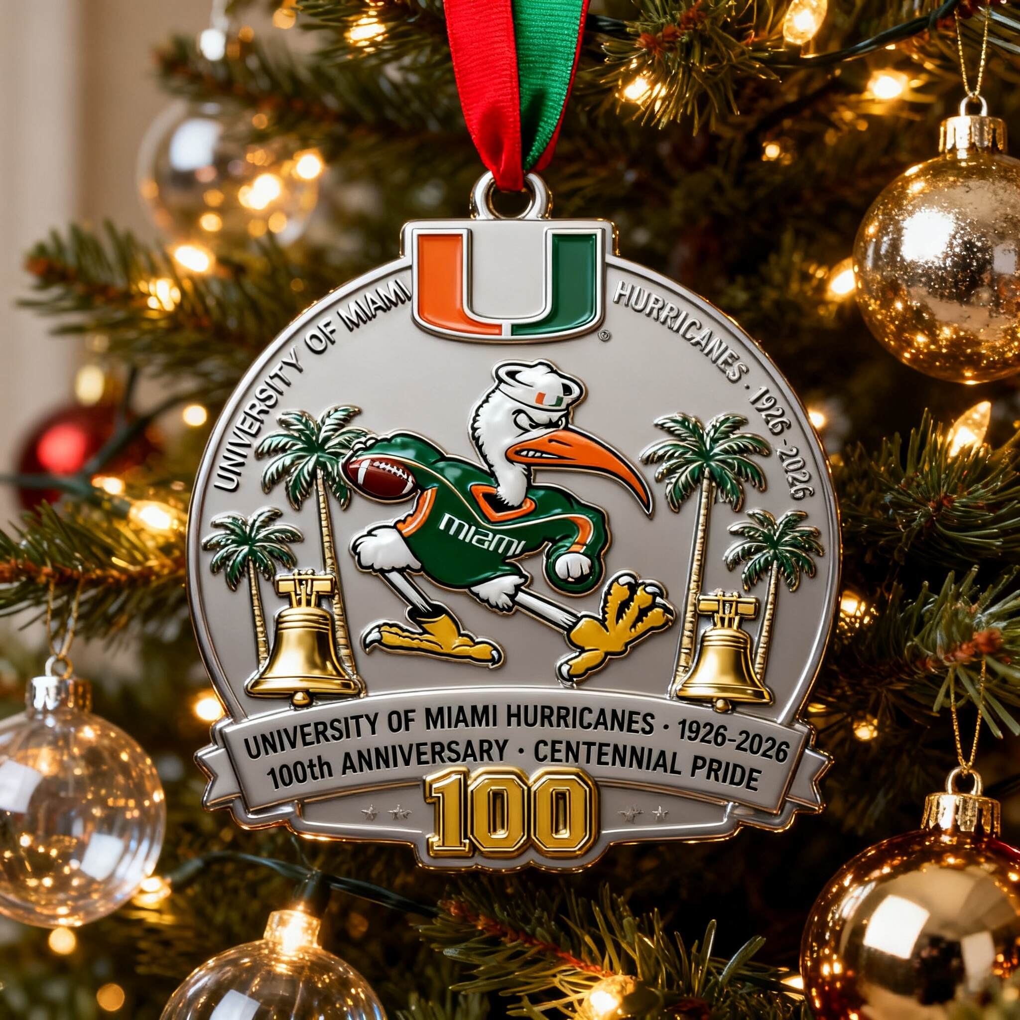 Miami Hurricanes 100th Anniversary Ornament
