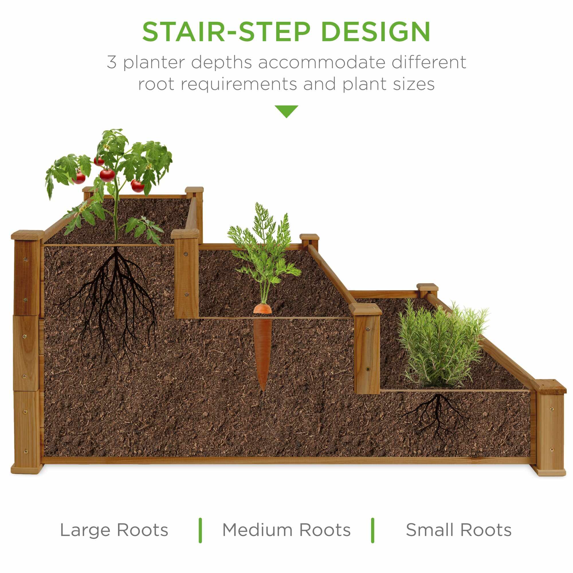 3-Tier Raised Fir Wood Garden Bed Planter w/ Stackable & Flat Setup