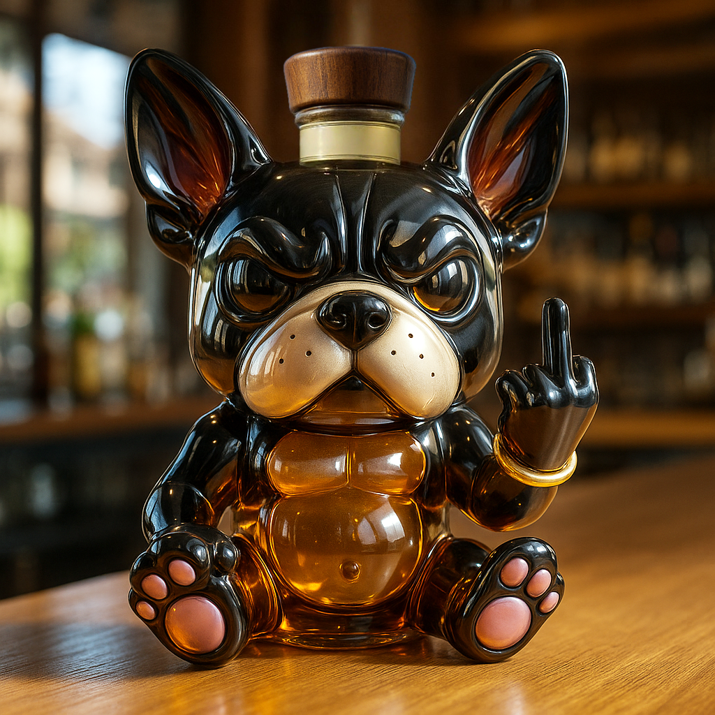 Funny middle finger Bulldog Whiskey Bottle
