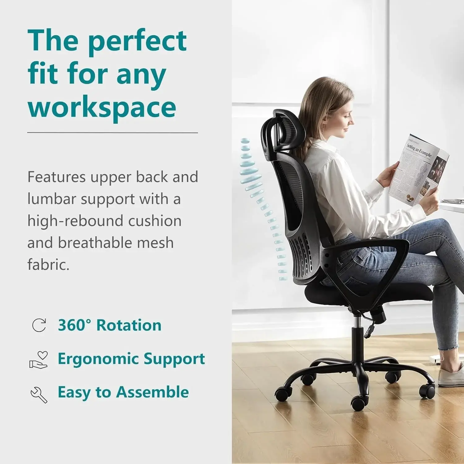 Ergonomic Office Chair, High Back Desk Chair with Headrest, Home Office Swivel Mesh Computer Chair, Executive Office Chair