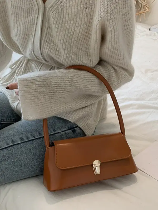 Minimalist Lock-Detail Leather Shoulder Bag