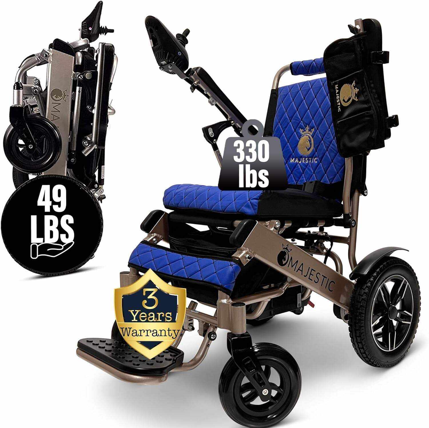 MALISA Electric Wheelchair for Adults, Portable All Terrain Lightweight Wheelchairs, Foldable Motorized Power Wheel Chair, Leather Seat (17.5