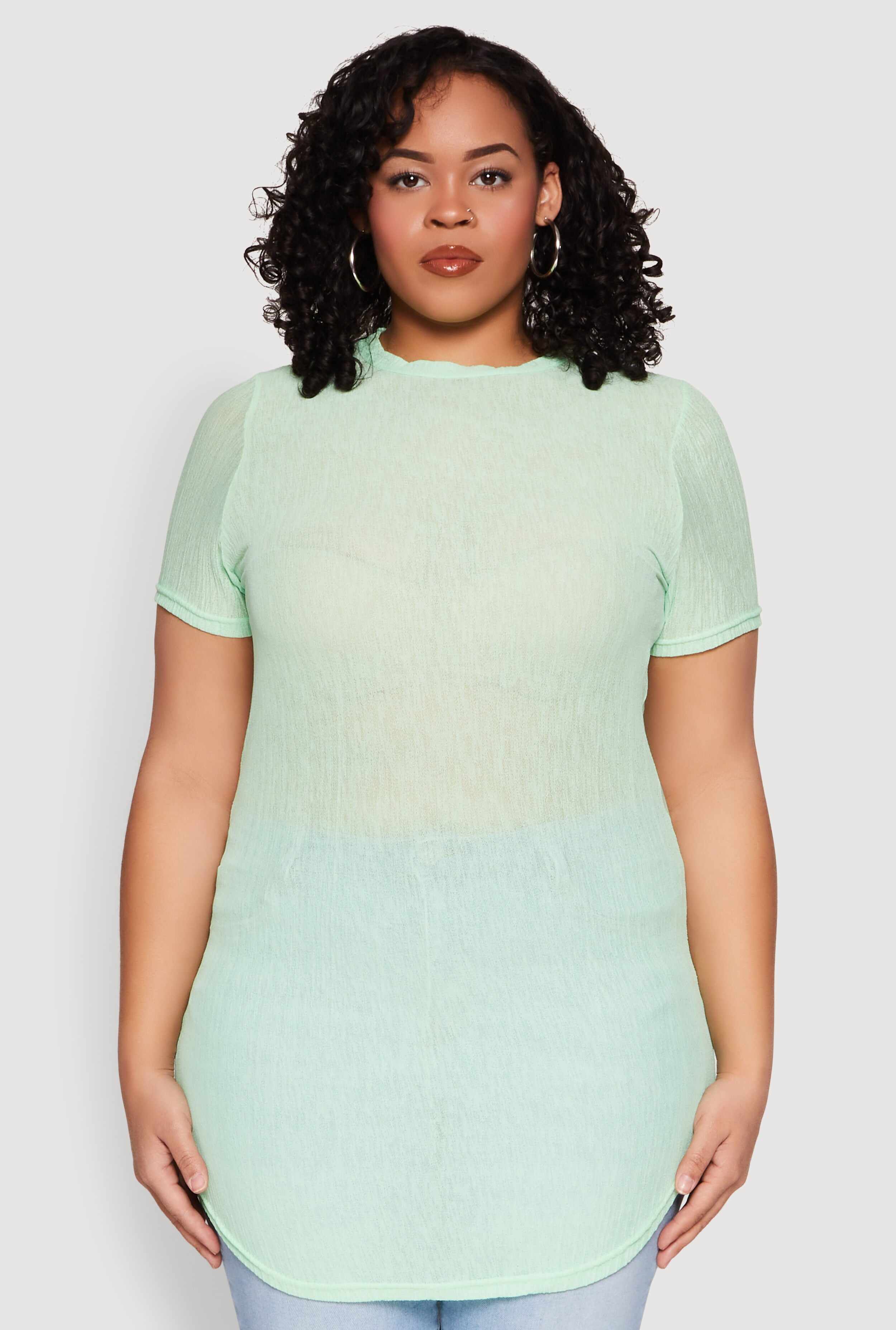 Plus Size Sheer Short Sleeve Tunic Top