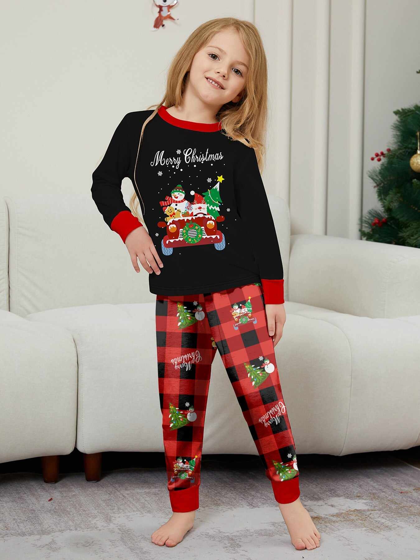 Car Snowman Printed Family Matching Christmas Pajamas Sets