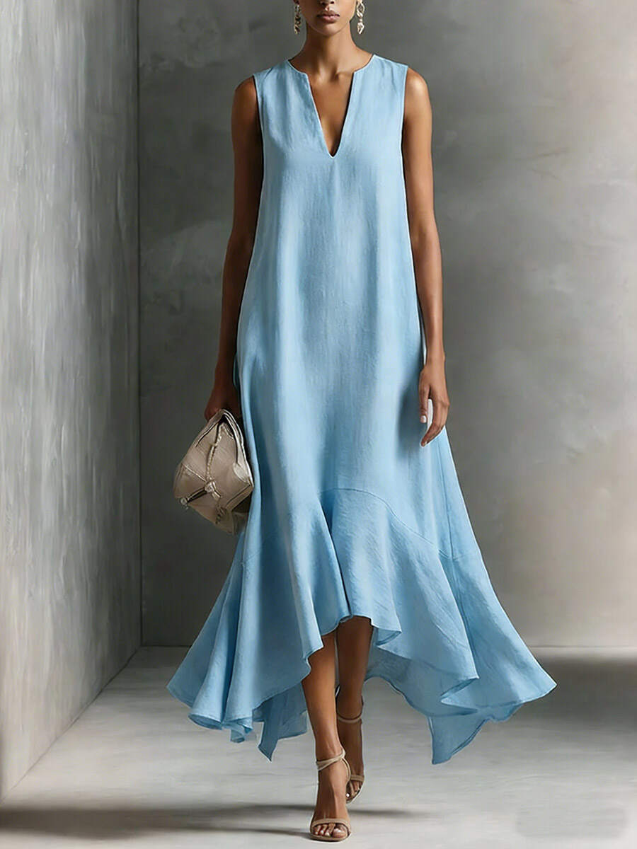 🔥Summer Arrivals🌟Women's V-neck Sleeveless Casual Loose Linen Dress