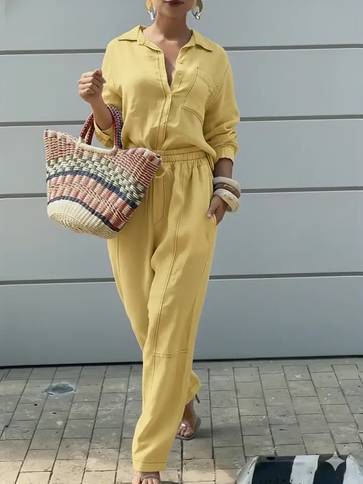 🔥Summer Arrivals🌟Women's Casual Linen And Cotton Shirt And Pants Two-piece Set
