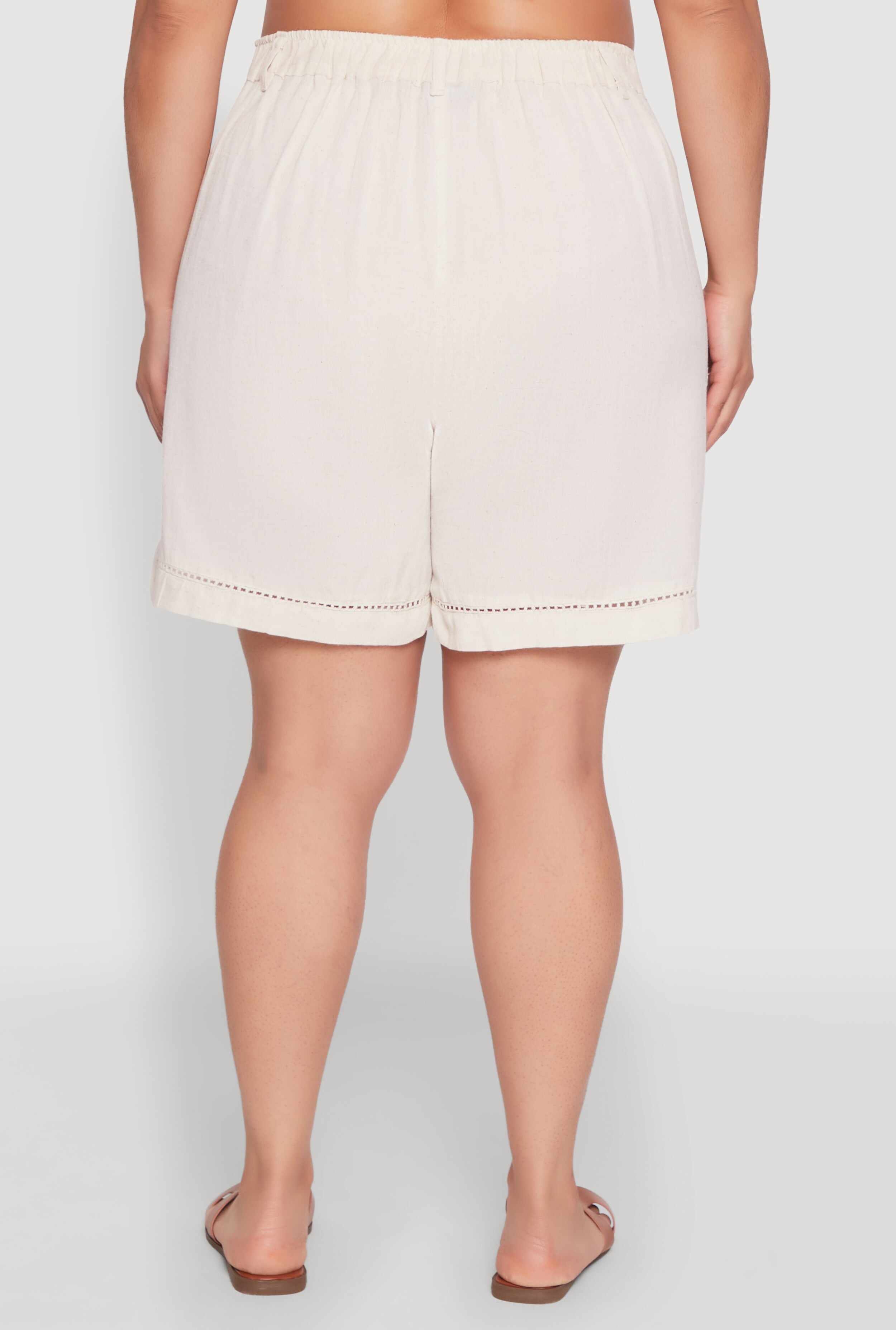 Plus Size Trendy Crochet Detail High Waisted Shorts