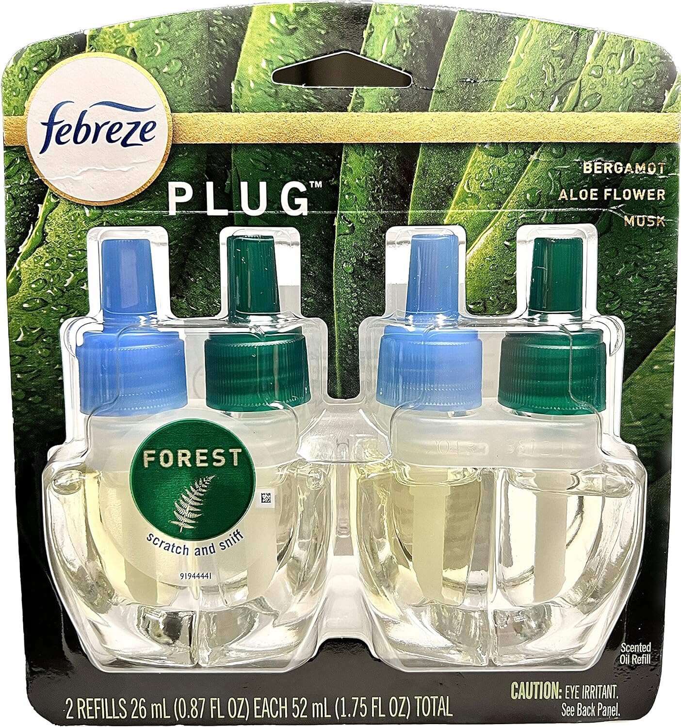 Febreze Odor-Fighting Fade Defy PLUG Air Freshener, Mountain, Ocean, Amber, (3) .87 fl. oz. Oil Refills