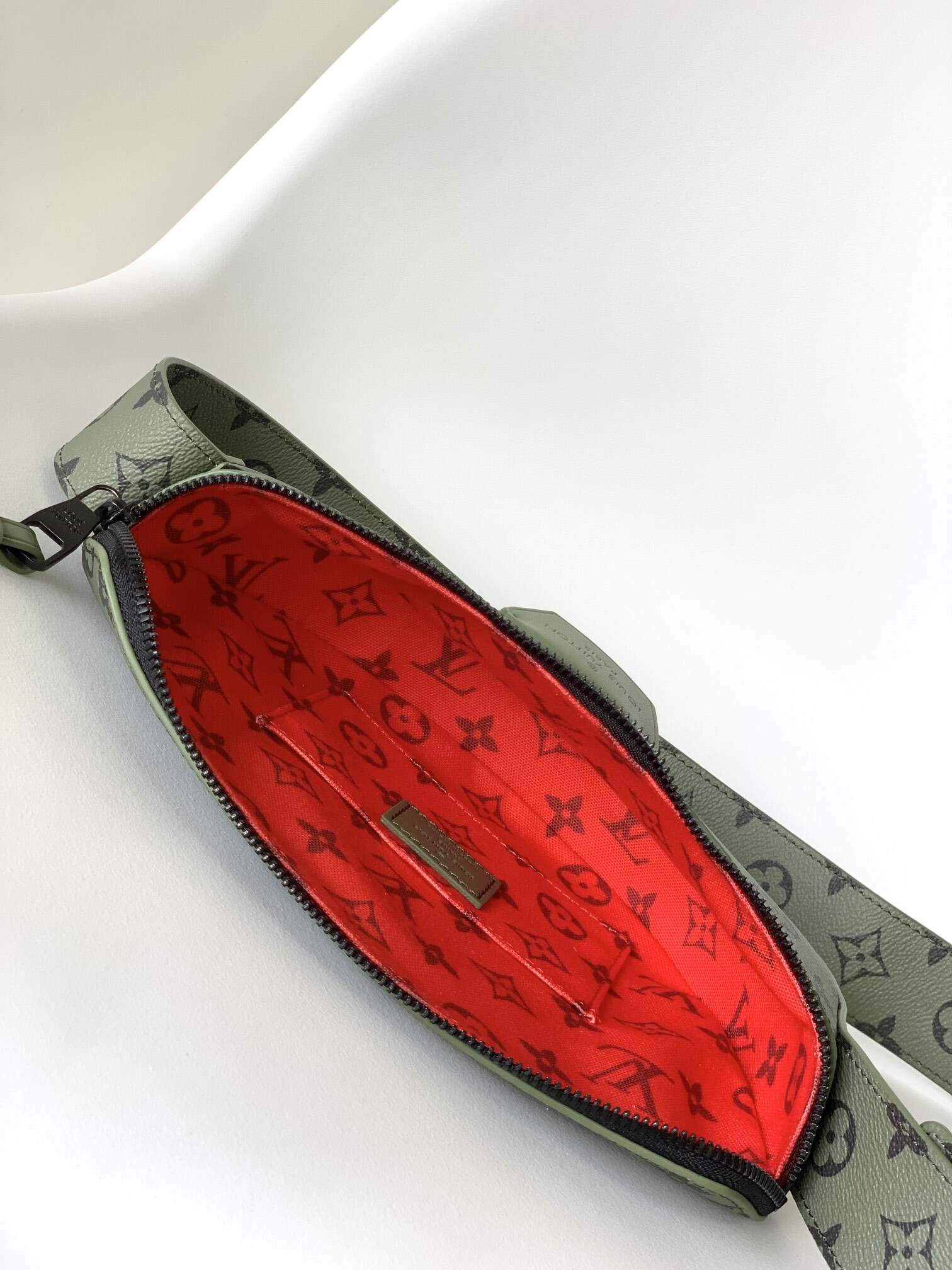 Emblem-Print Crescent Crossbody Bag | Coated Canvas with Contrast Lining & Adjustable Strap