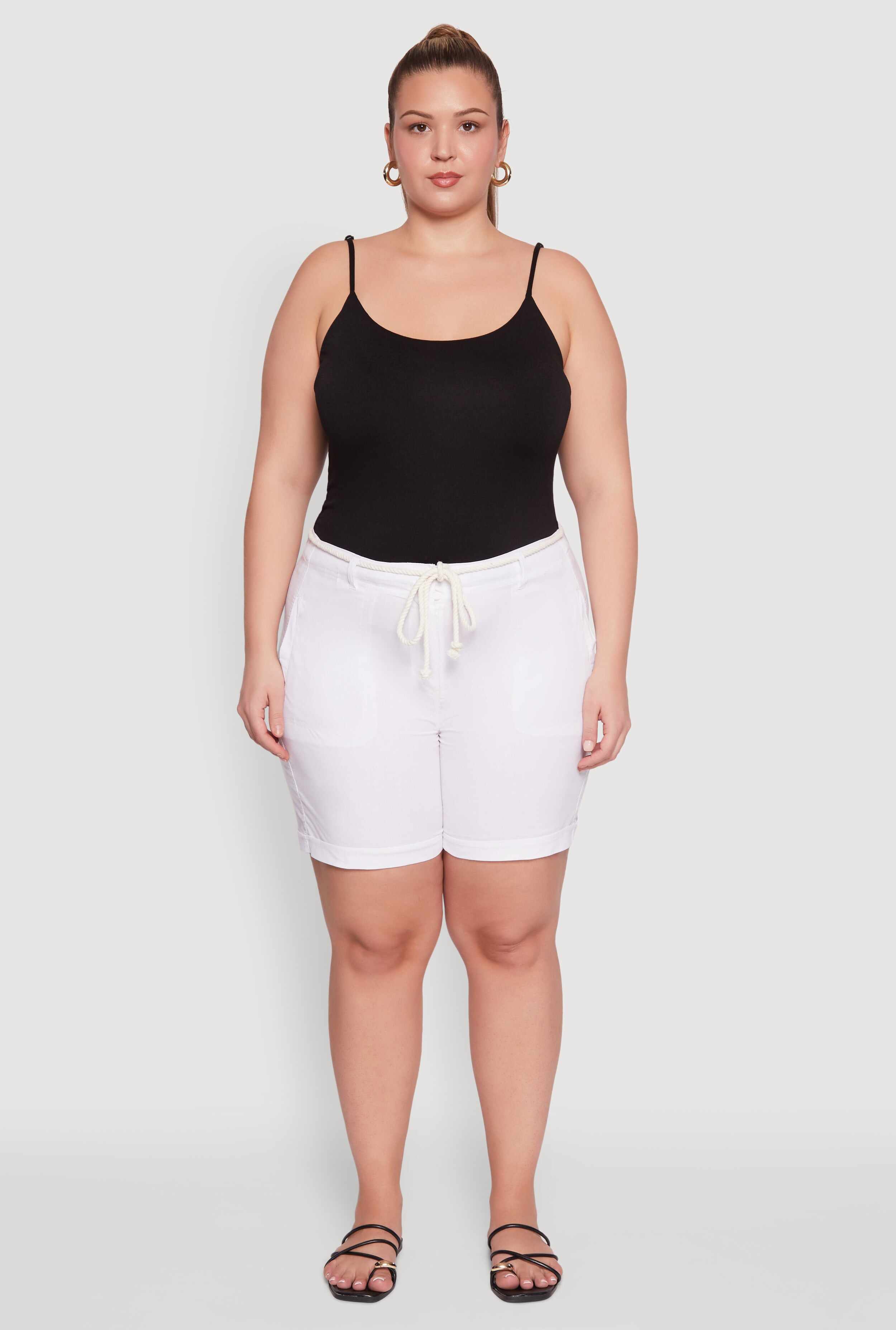 Plus Size Rope Belted Shorts