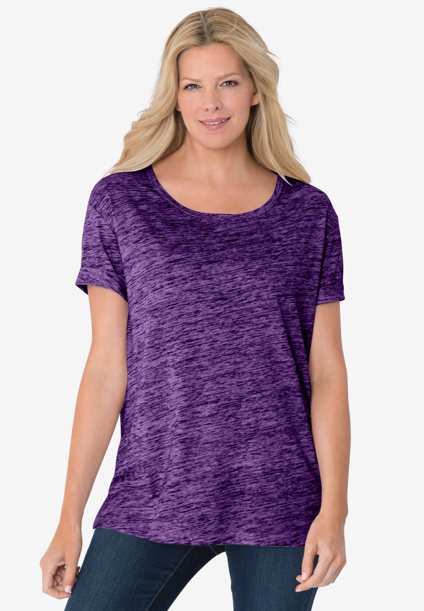 Marled Cuffed-Sleeve Tee