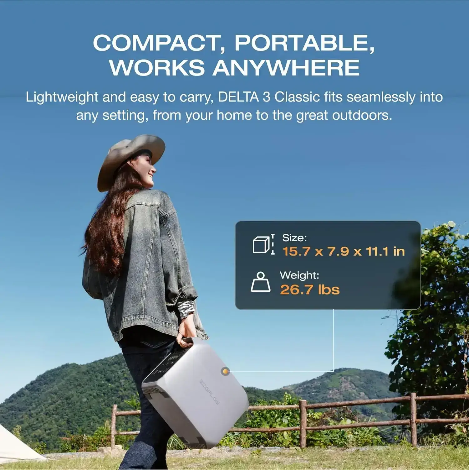 DELTA 3 Classic, 1024Wh LiFePO4 Battery, 1800W AC/100W USB-C Output, 1 Hr Fast Charge, Solar Generator for Home Backup, Camping & RVs