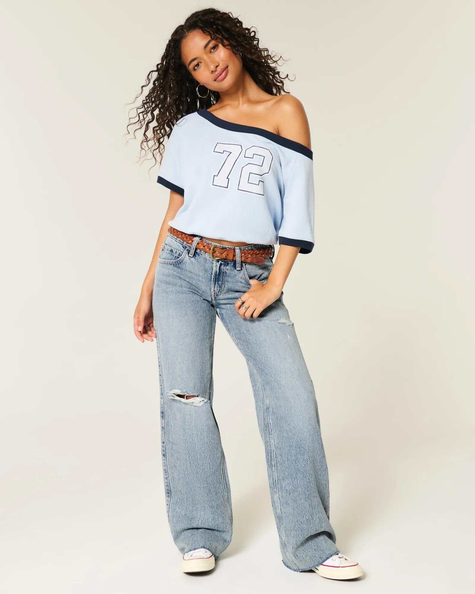 Low-Rise Dark Wash Baggy Jeans