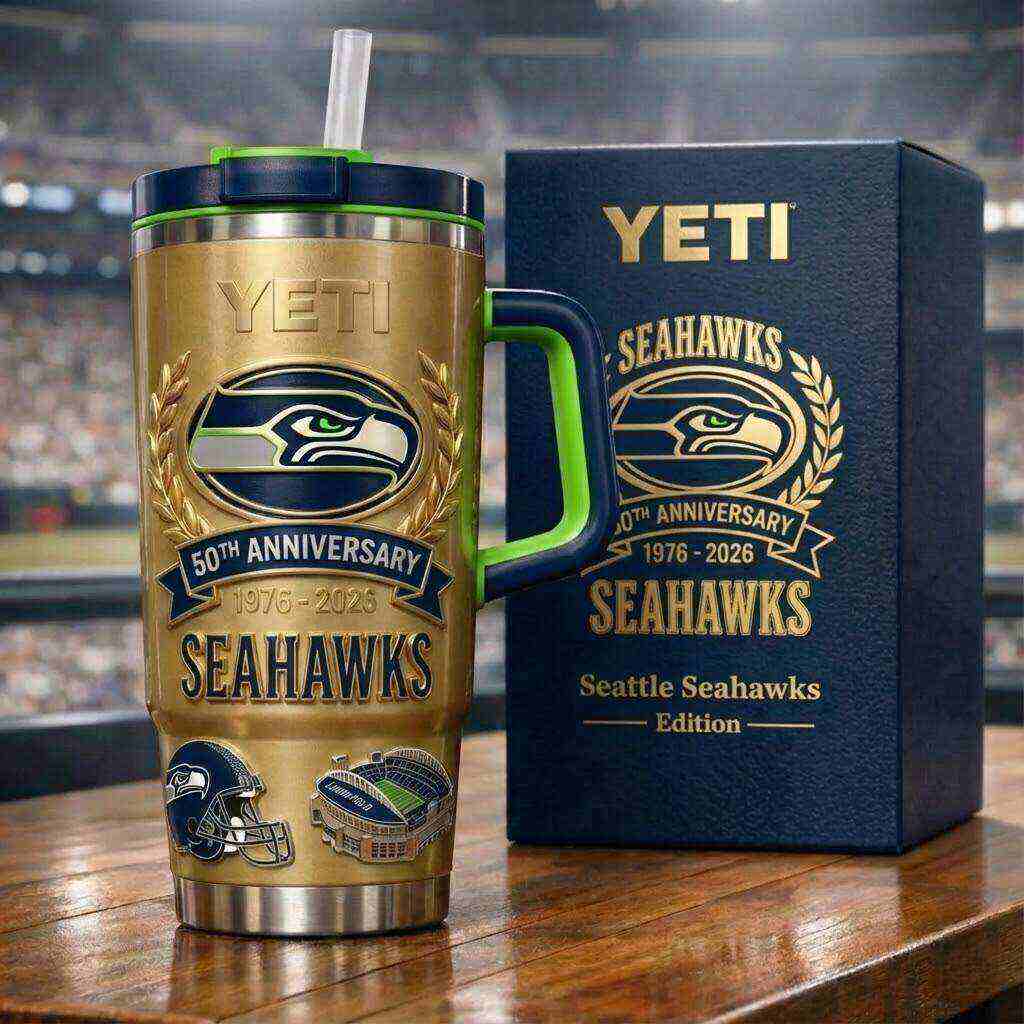 Limited Edition: Seattle Seahawks 50th Anniversary Gold Yeti Tumbler (1976-2026)