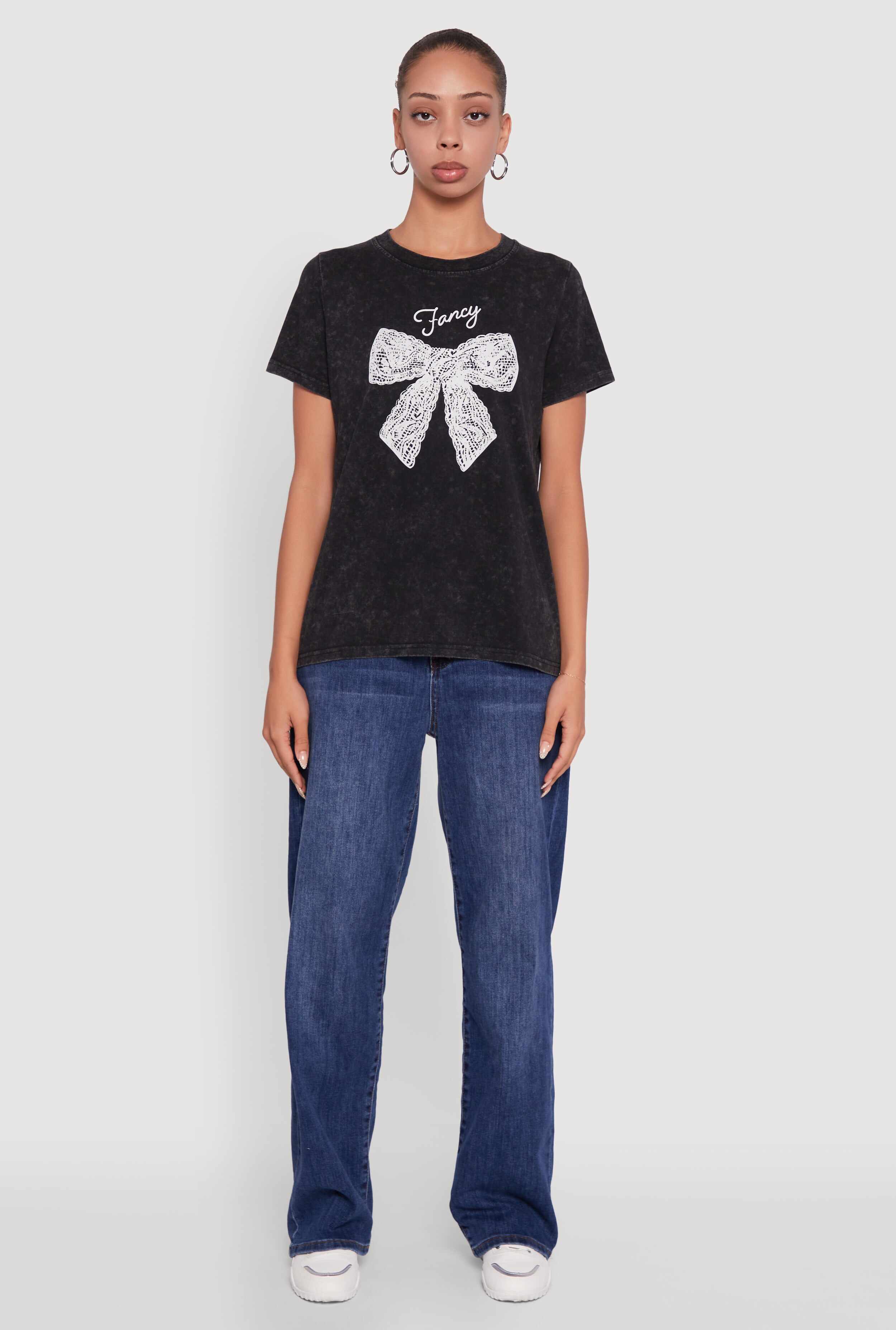 Acid Wash Fancy Bow Graphic Tee
