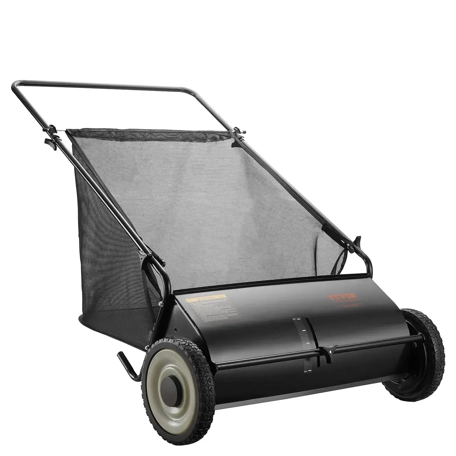 Push Lawn Sweeper,  26 Inch Leaf & Grass Collector, Strong Rubber Wheels & Heavy Duty Thickened Steel Durable to Use with Large Capacity 7 ft³ Mesh Collection Bag, 4 Spinning Brushes