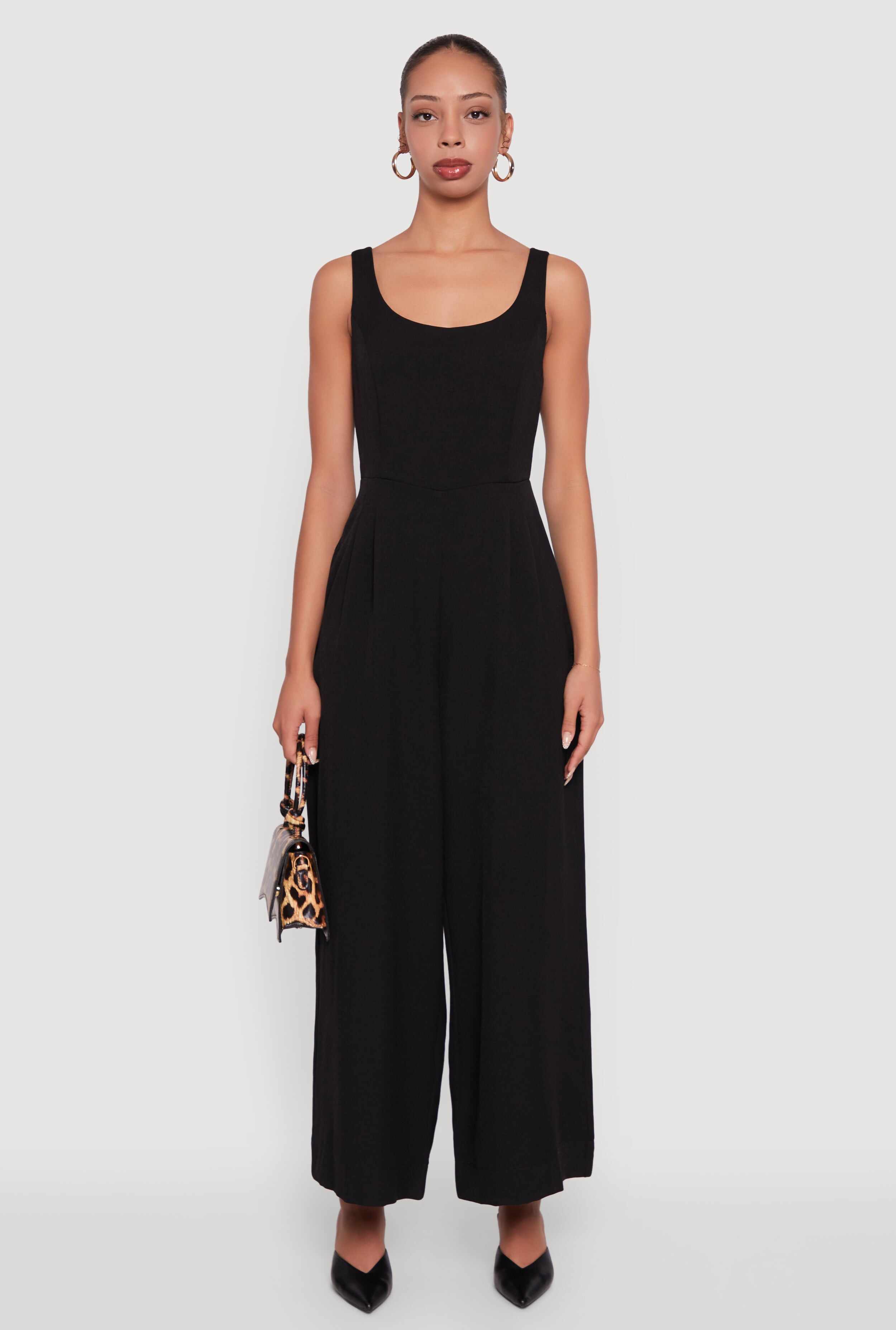 Solid Crepe Knit Sleeveless Jumpsuit with Zip Back