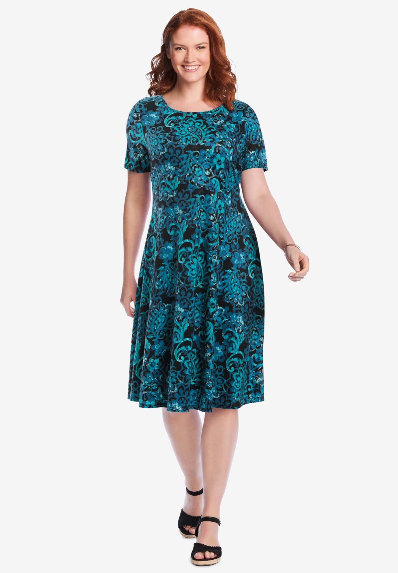 Short Sleeve Fit & Flare Dress