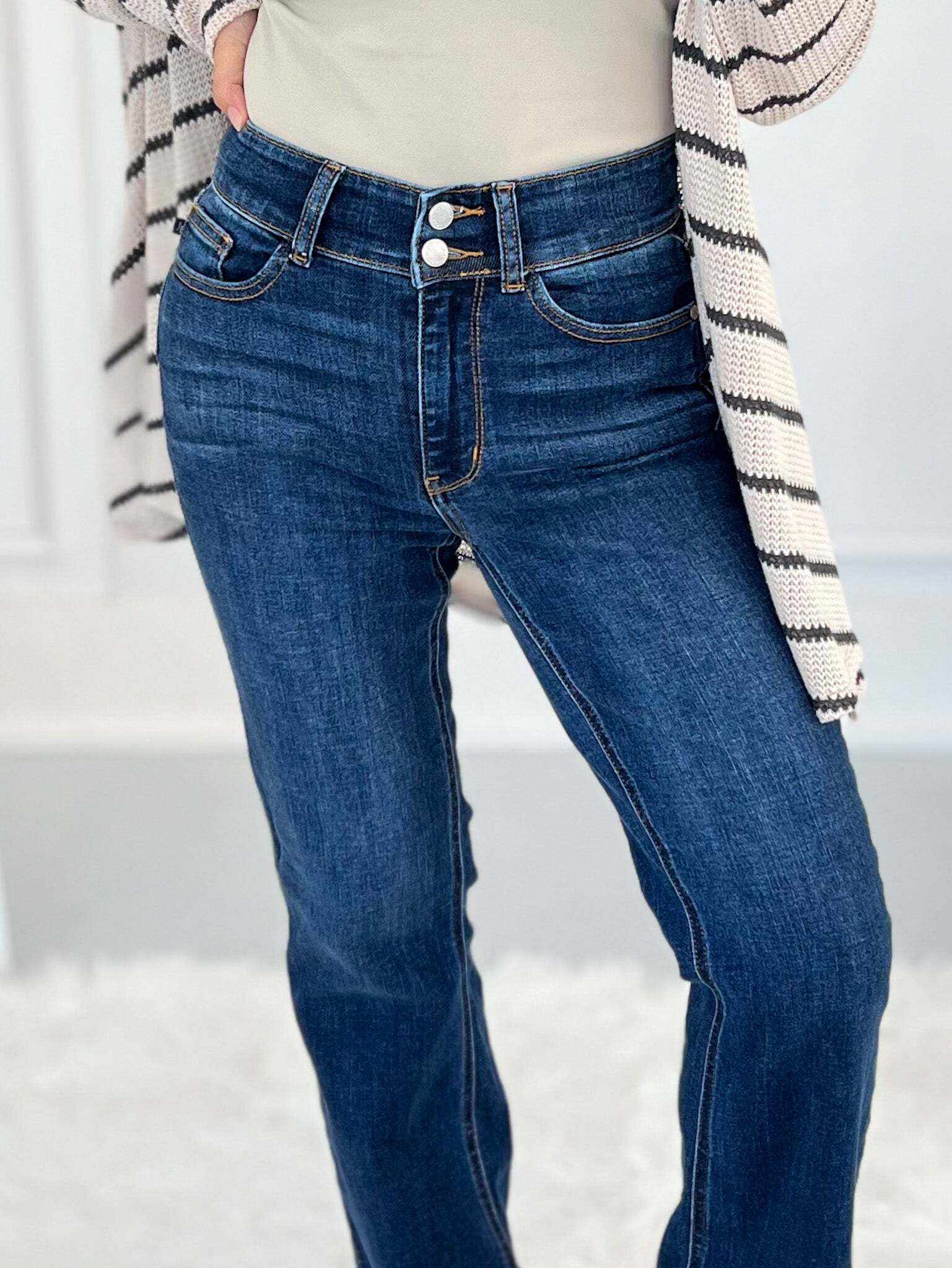 Feeling Cute - Christmas Vintage Frayed Hem Bootcut Jeans- Final Sale