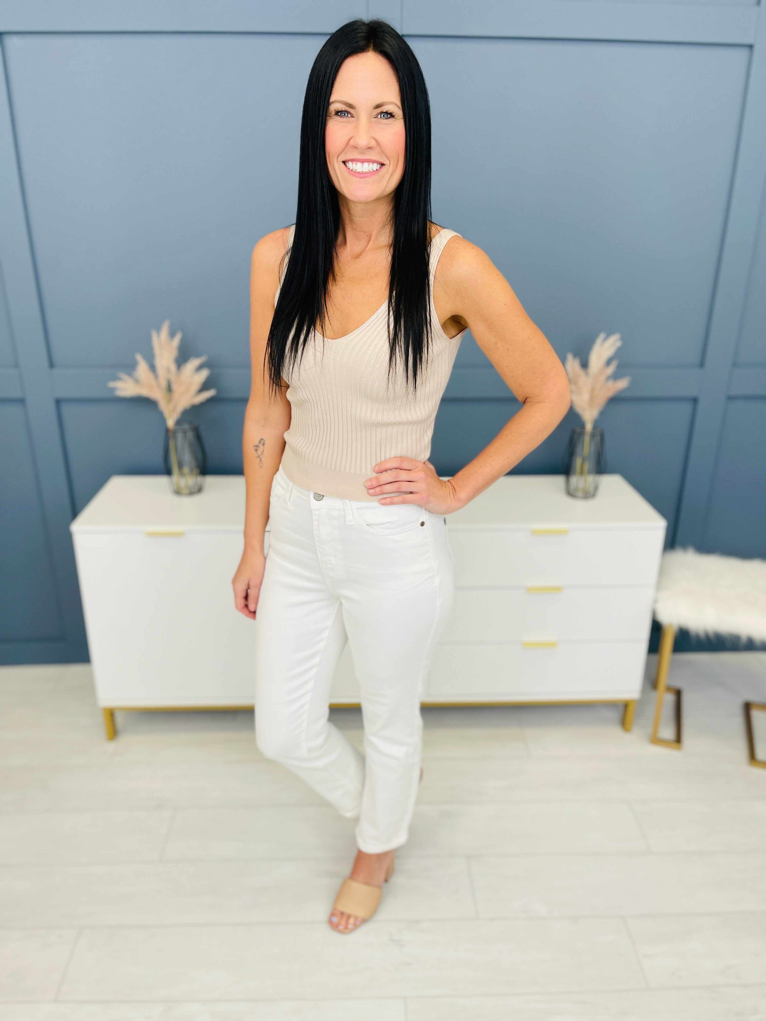 REG/CURVY Perfect Match White Double Cuff Boyfriend Jeans