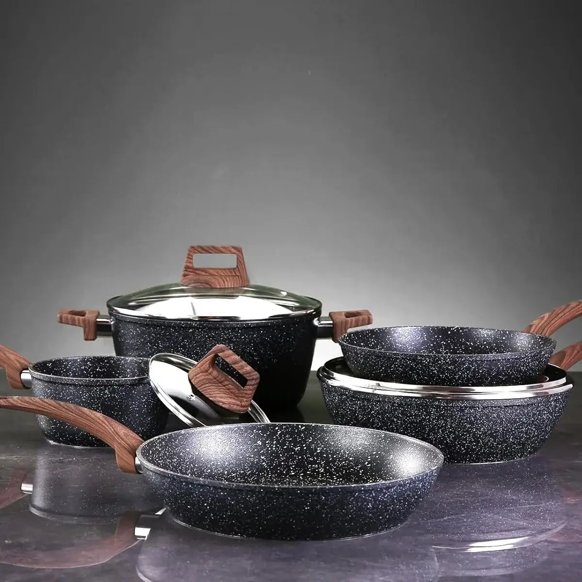 Pots and Pans Set Non stick, Ceramic Cookware Set Nonstick Kitchen Cooking Set w/Frying Pan Saucepan Saute Pan Casserole