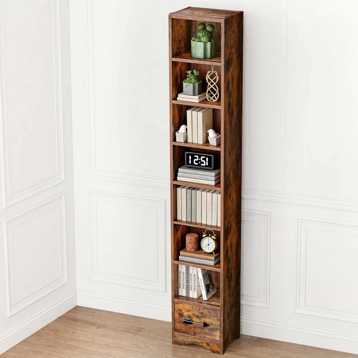 VECELO 8-Tier Tall Narrow Bookshelf