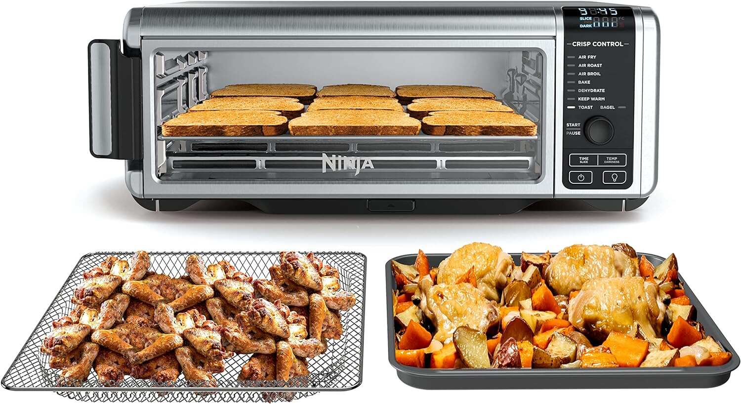 Air Fryer Toaster Oven Combo | 8-in-1 Functionality | Flip Up & Away for Storage Space | Air Fry Basket, Sheet Pan, Wire Rack & Removable Crumb Tray |1800 Watt | Stainless Steel | SP151