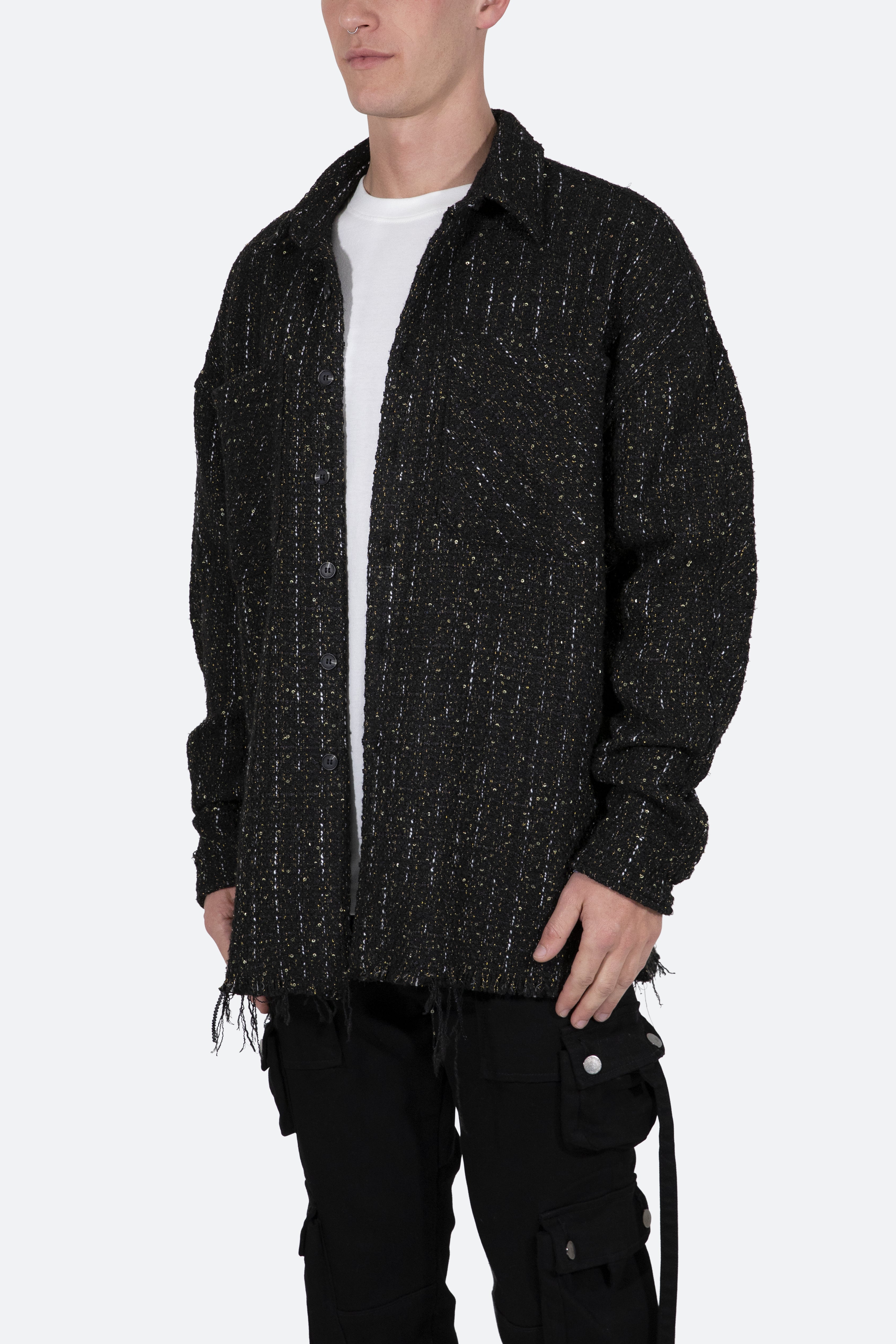 Loose Woven Flannel Shirt - Black