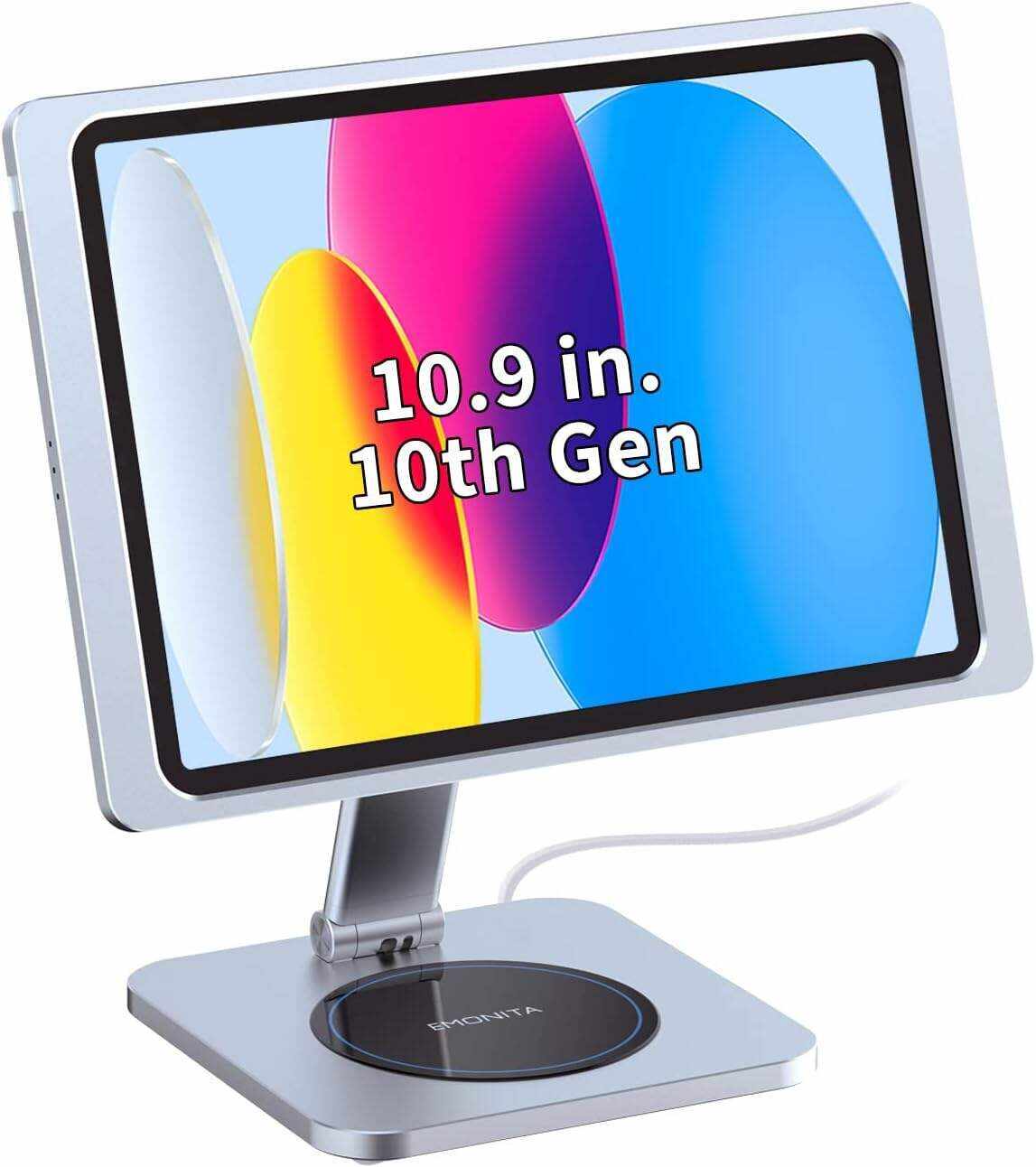 EMONITA Magnetic Stand with Charging Case for 10.2 Inch 7th / 8th / 9th Gen (2021/2020/2019). 18W USB C Fast Charging Cable Included, Foldable L Shape, Strong Magnets, 360 Rotation, 180 Tilt