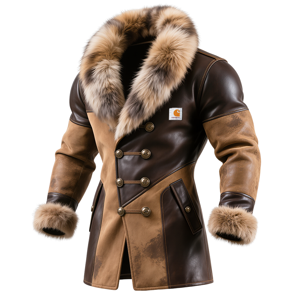 Winter Warmth: Brown Leather Jacket with Fur Trim