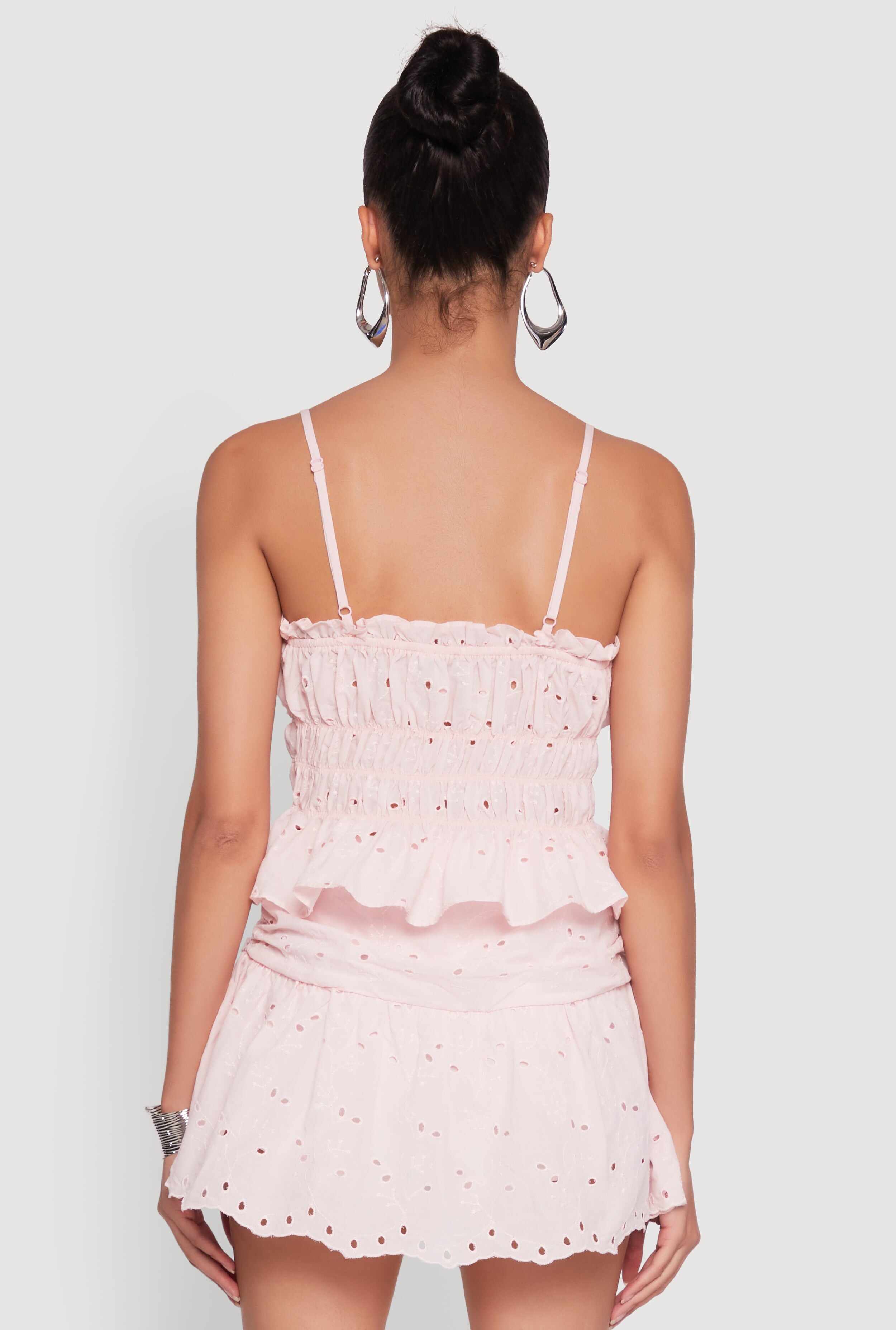 Haute Monde Eyelet Tie Front Keyhole Peplum Crop Top