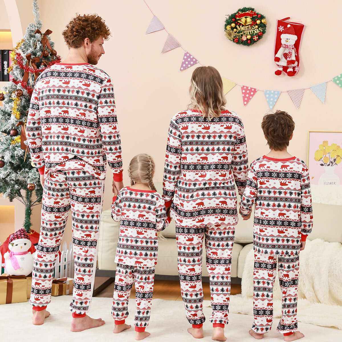 Family Parent-Child Christmas Red Forest Pajamas Set