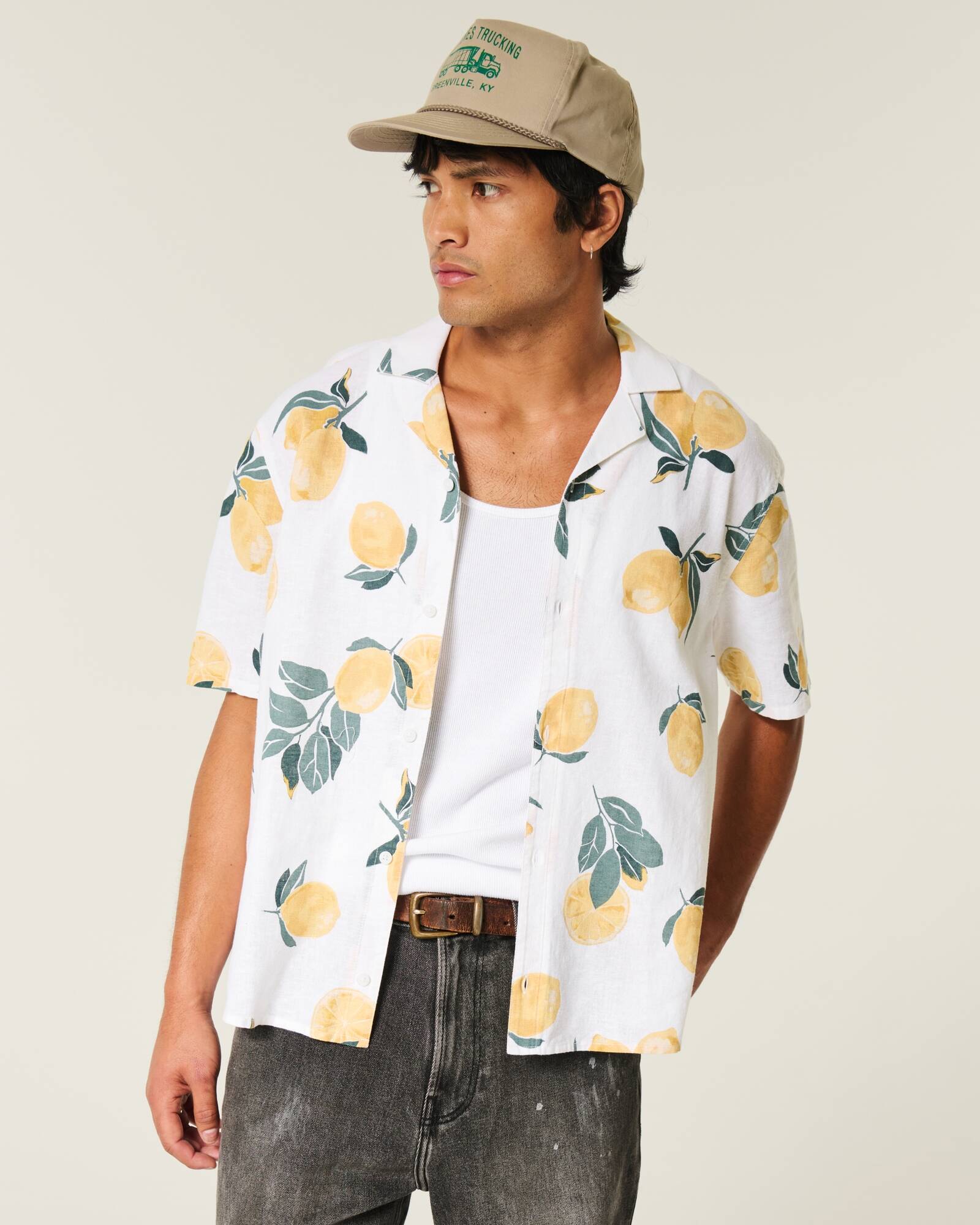 Boxy Short-Sleeve Linen-Blend Shirt
