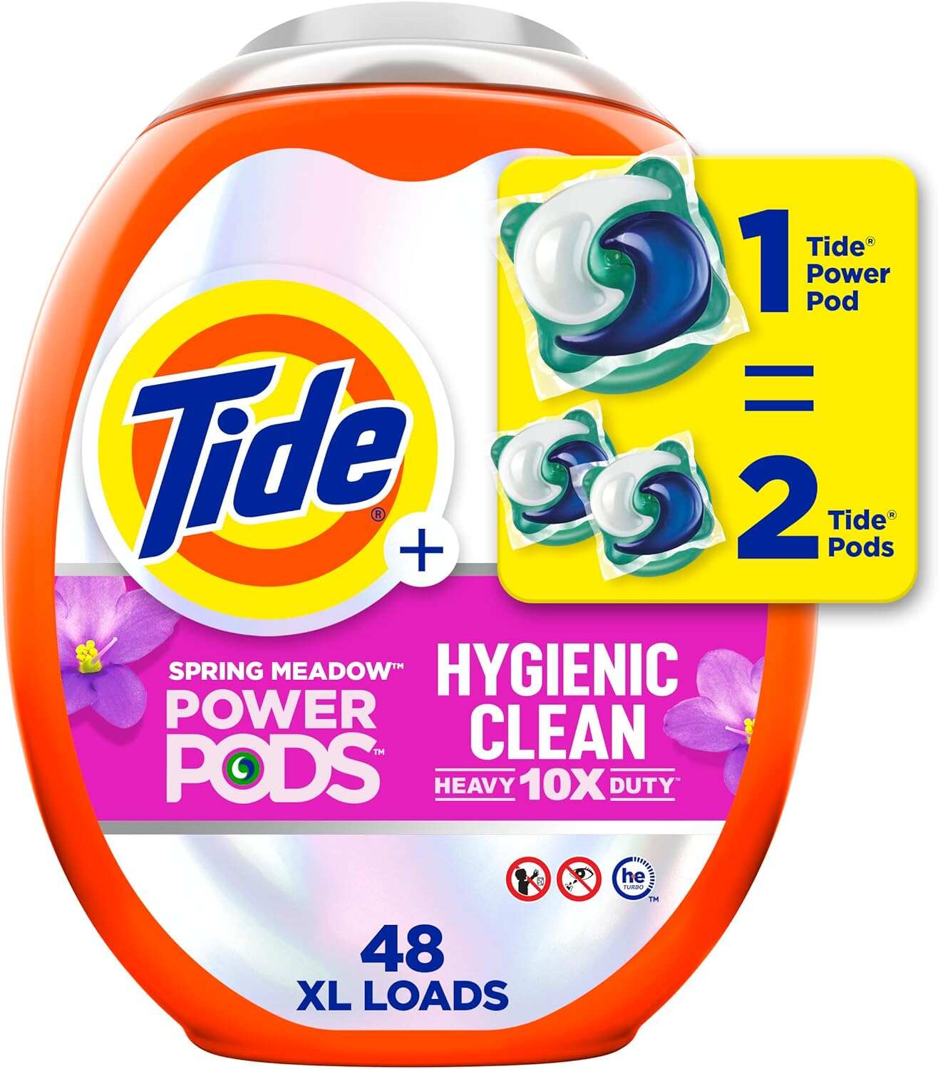 Tide Hygienic Clean Heavy Duty 10x Free Power PODS Laundry Detergent, 63 count, Unscented, For Visible and Invisible Dirt