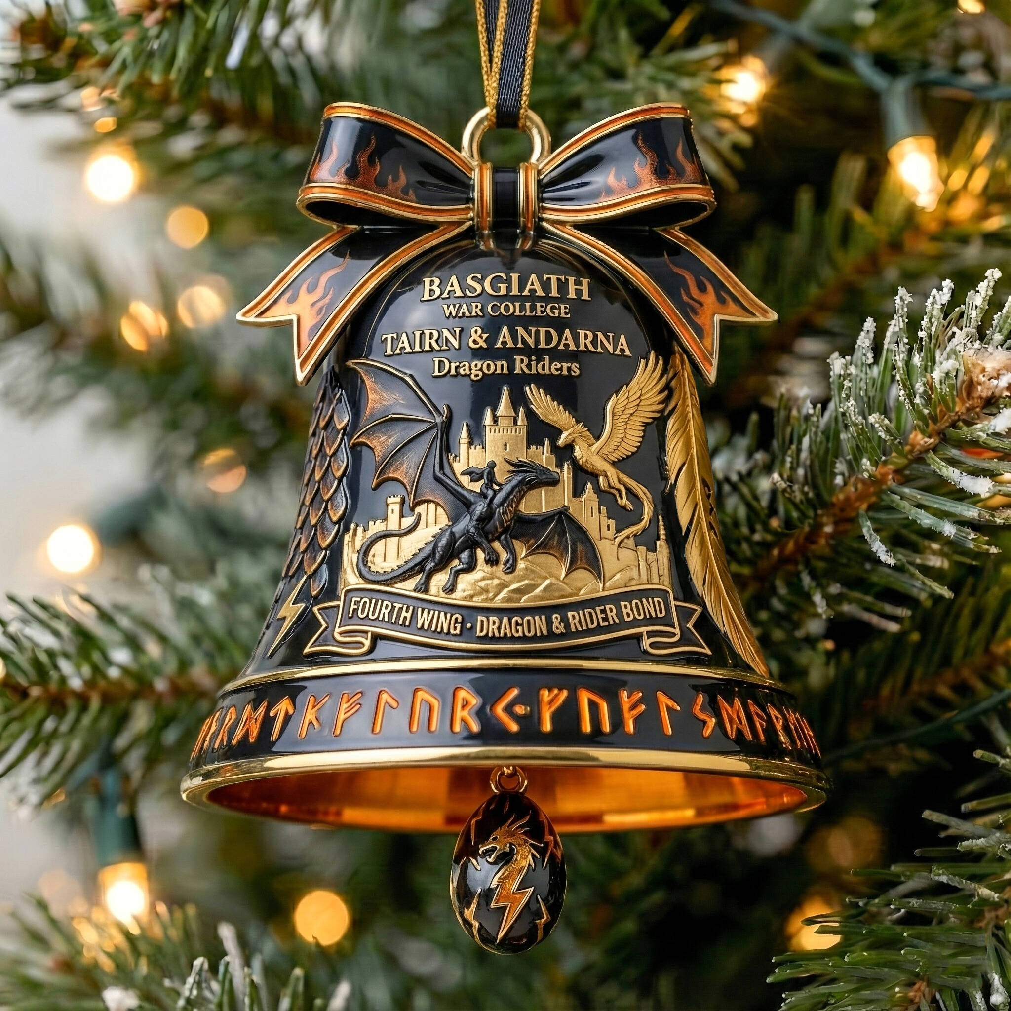 Fourth Wing Tairn & Andarna Dragon Riders Bell ornament