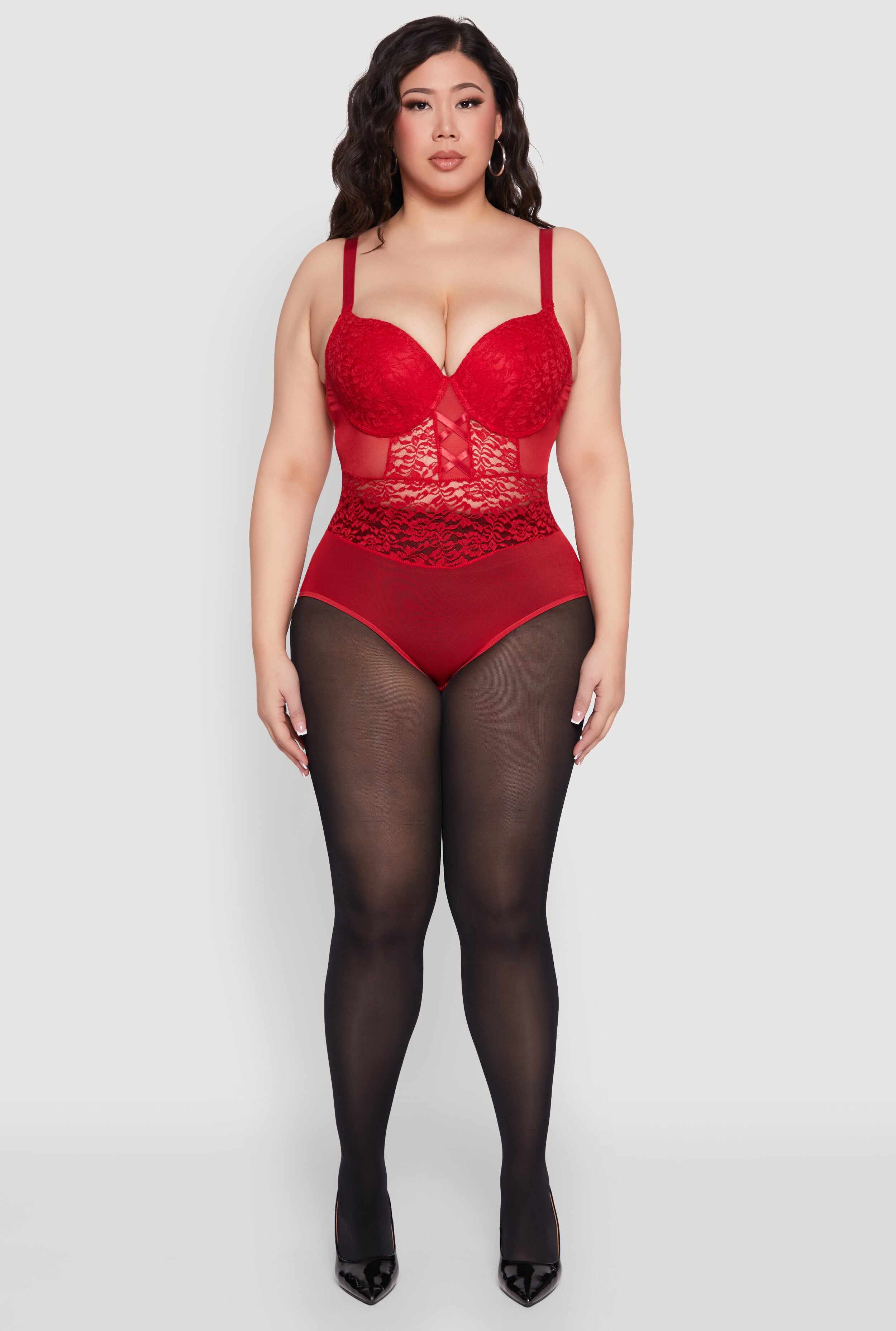 Plus Size Lace Detail Caged Bustier Bodysuit