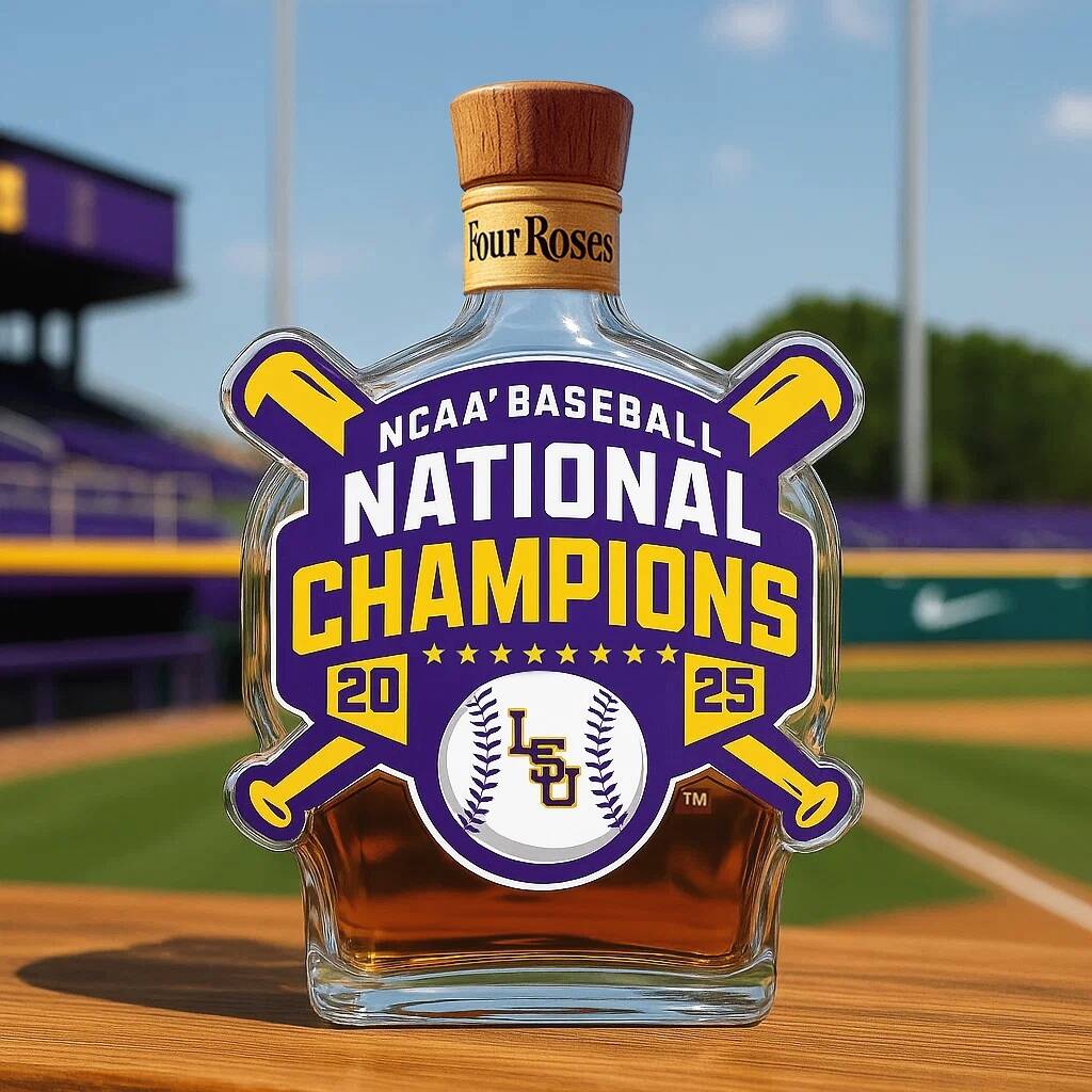 Celebrate the LSU Tiger winning the 2025 NCAA Baseball Championship Whisky Bottle